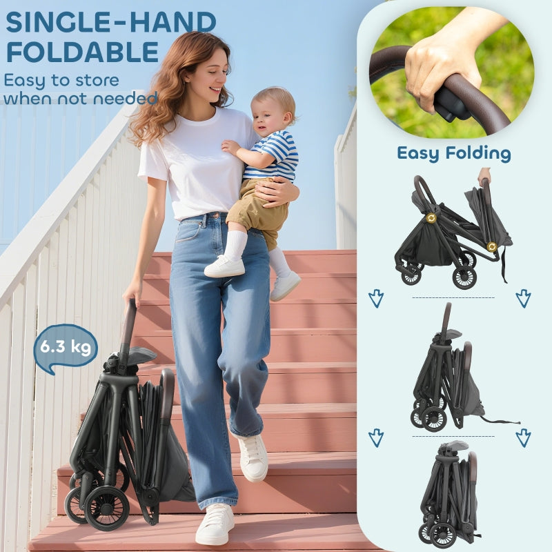 Foldable Baby Stroller Adjustable Seat 5-Point Harness Lightweight Dark Grey