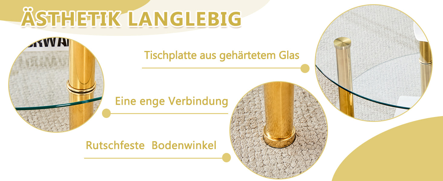 Coffee Table 2-Tiered Glass Gold Metal Legs