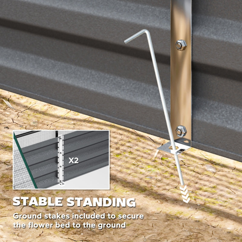 Metal Planter Box Raised Garden Bed with Greenhouse, White and Dark Grey