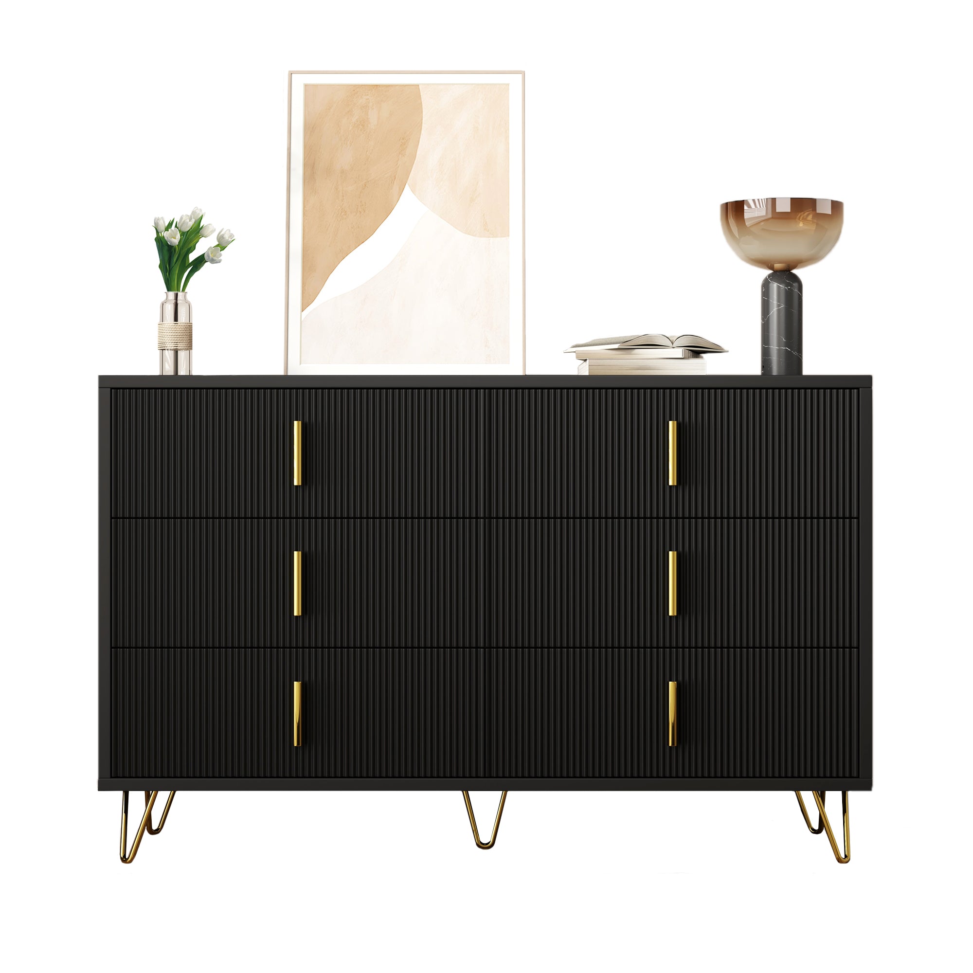 Sideboard, Modern Chest of Drawers, Golden Handles