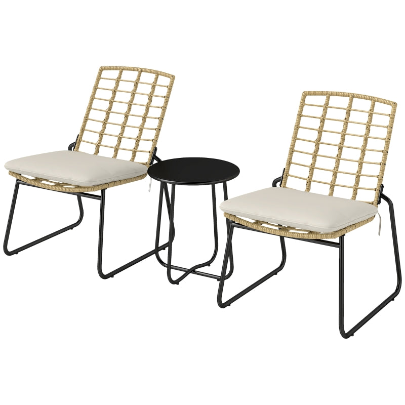 Rattan Garden Furniture Set, 2-Person 3-Piece Stackable, Beige & Brown