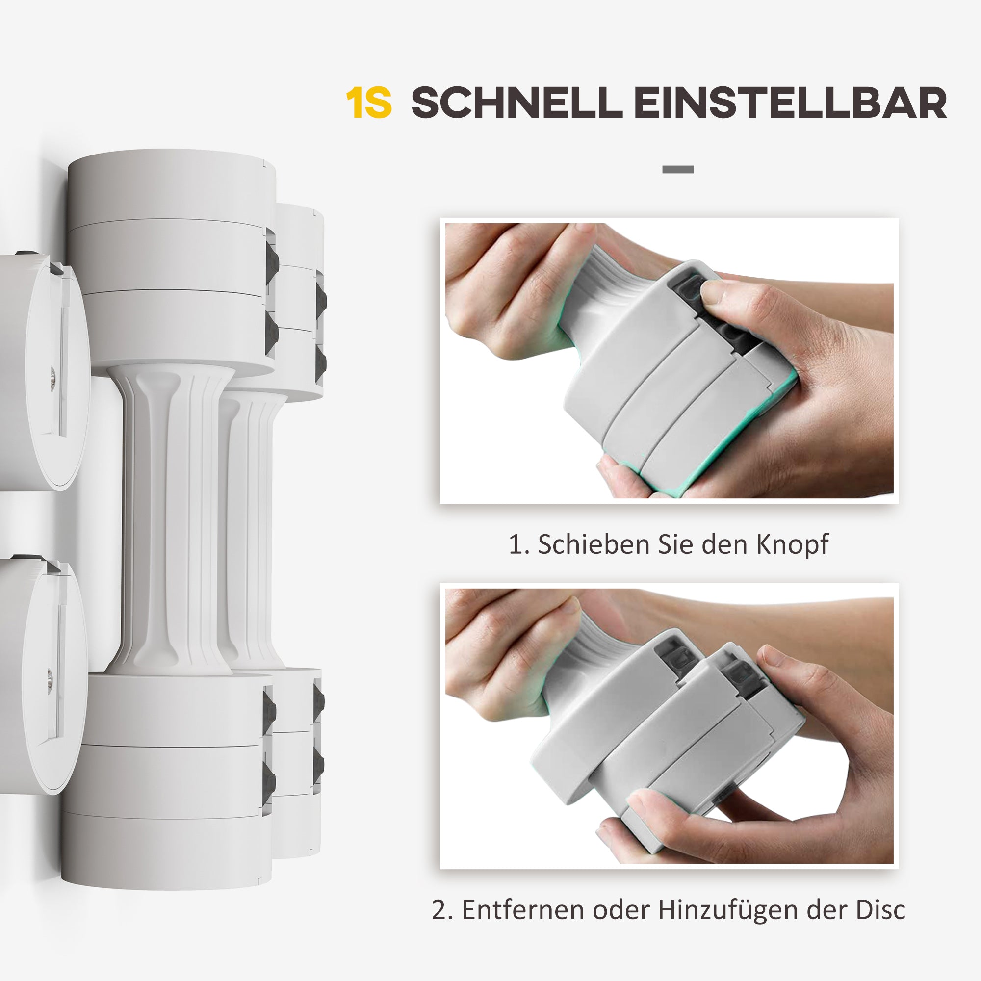 Dumbbells, Adjustable Weight, Plastic White