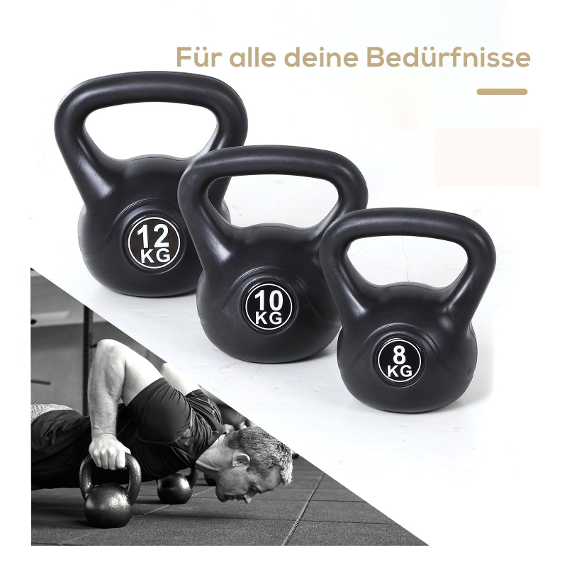 Kettlebell with 12kg Sand Filling for Beginners, Black