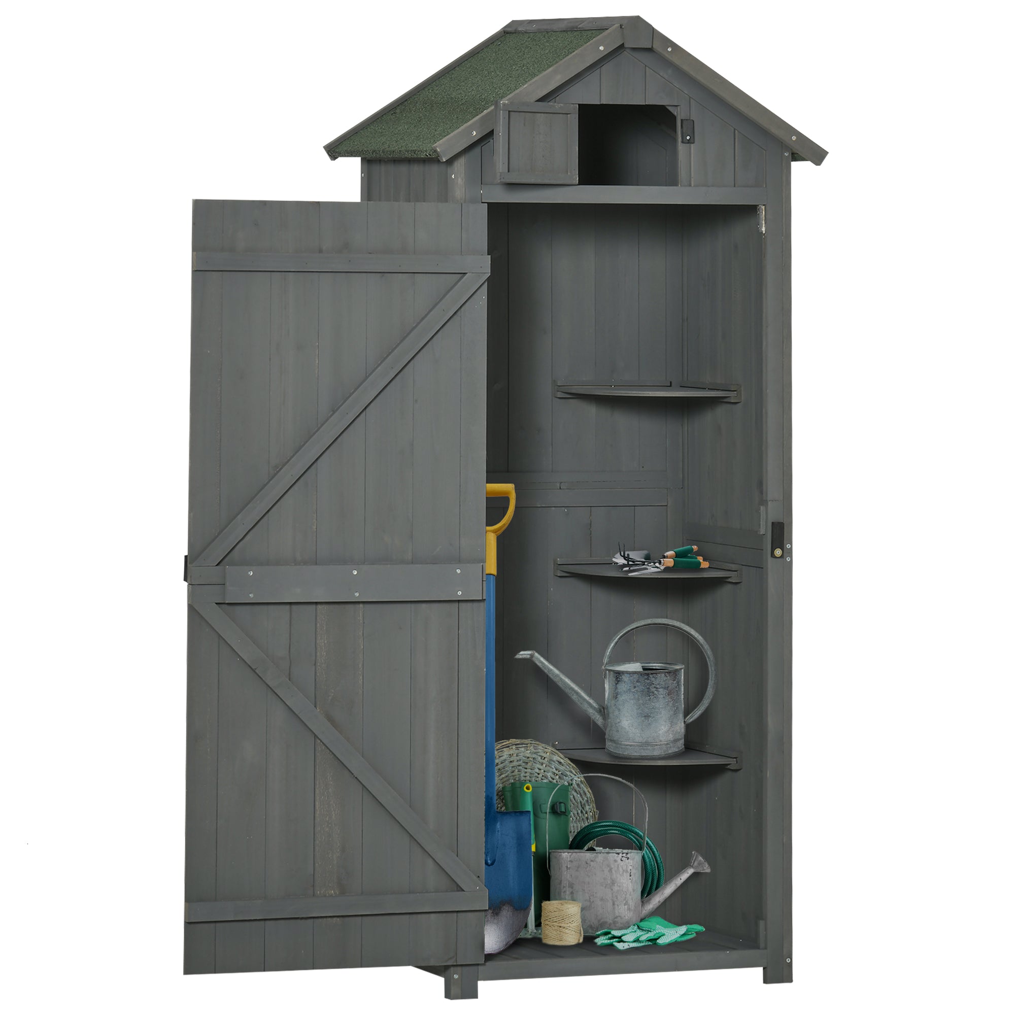 Wooden Garden Shed, Utility Outdoor Small Shed with Lockable Double Doors, Grey