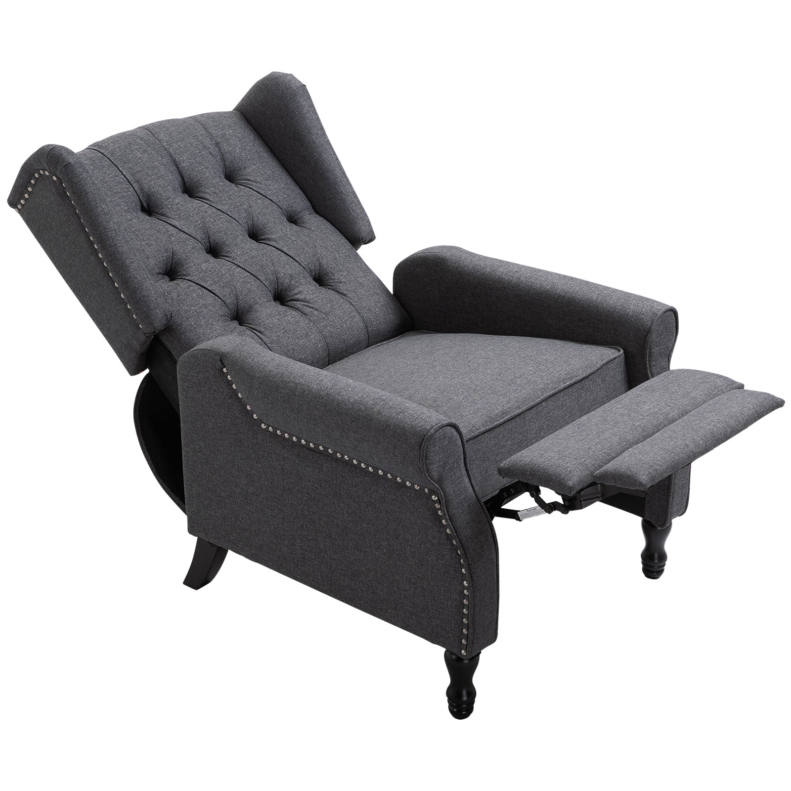 Recliner Armchair, Vintage Wingback with Footrest, Dark Grey