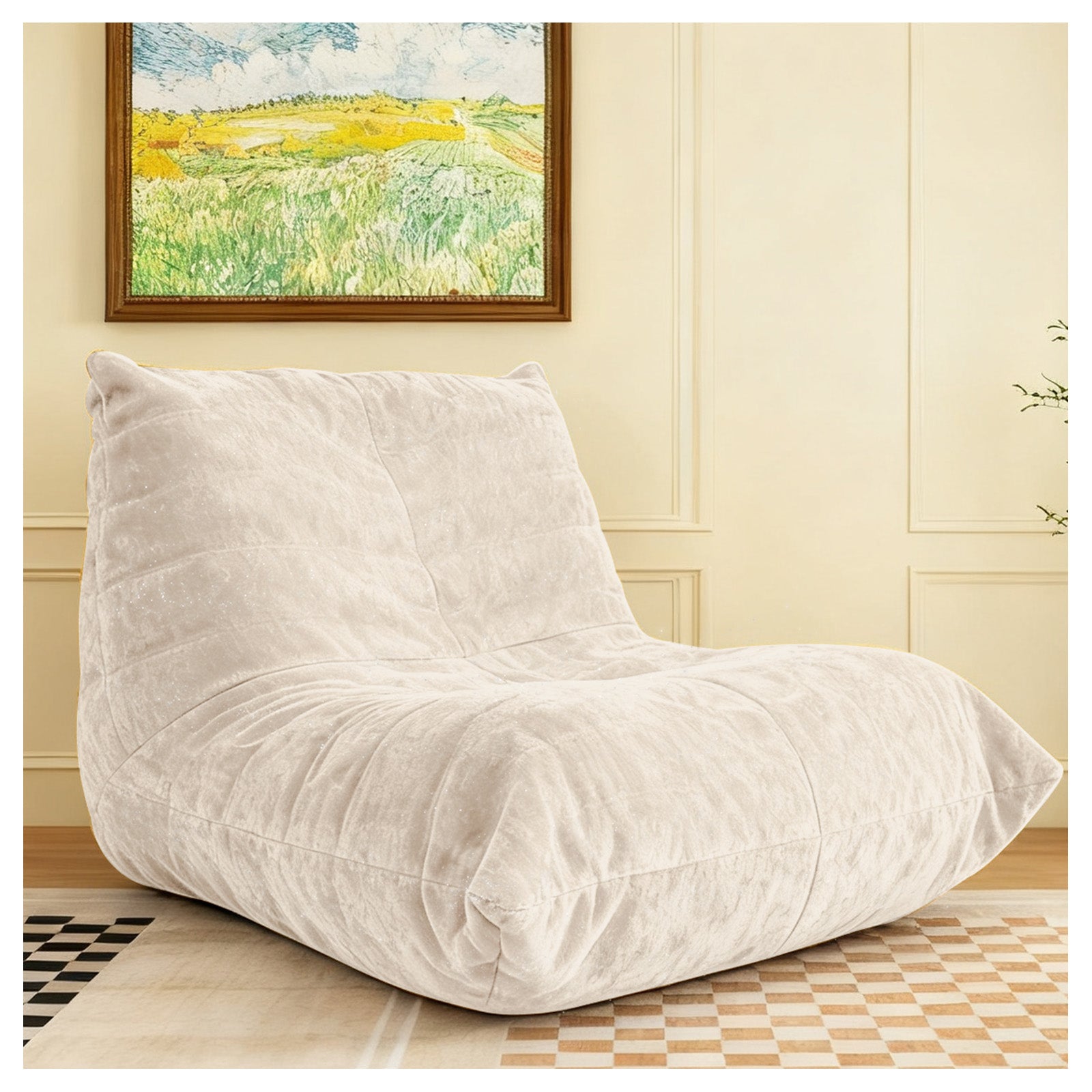 Luxury Bean Bag Lazy Sofa Neck Lumbar Hip Support, Easy Clean Chenille