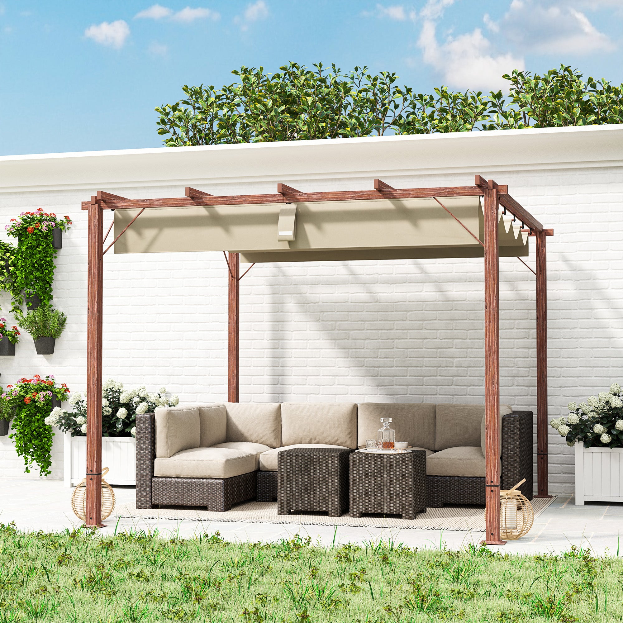 Retractable Roof Pergola 3x3m Natural Wood Finish