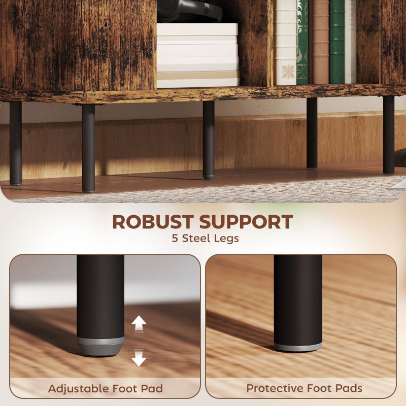 Sideboard Storage Cabinet with Slatted Tambour Doors, Steel Legs, Rustic Brown