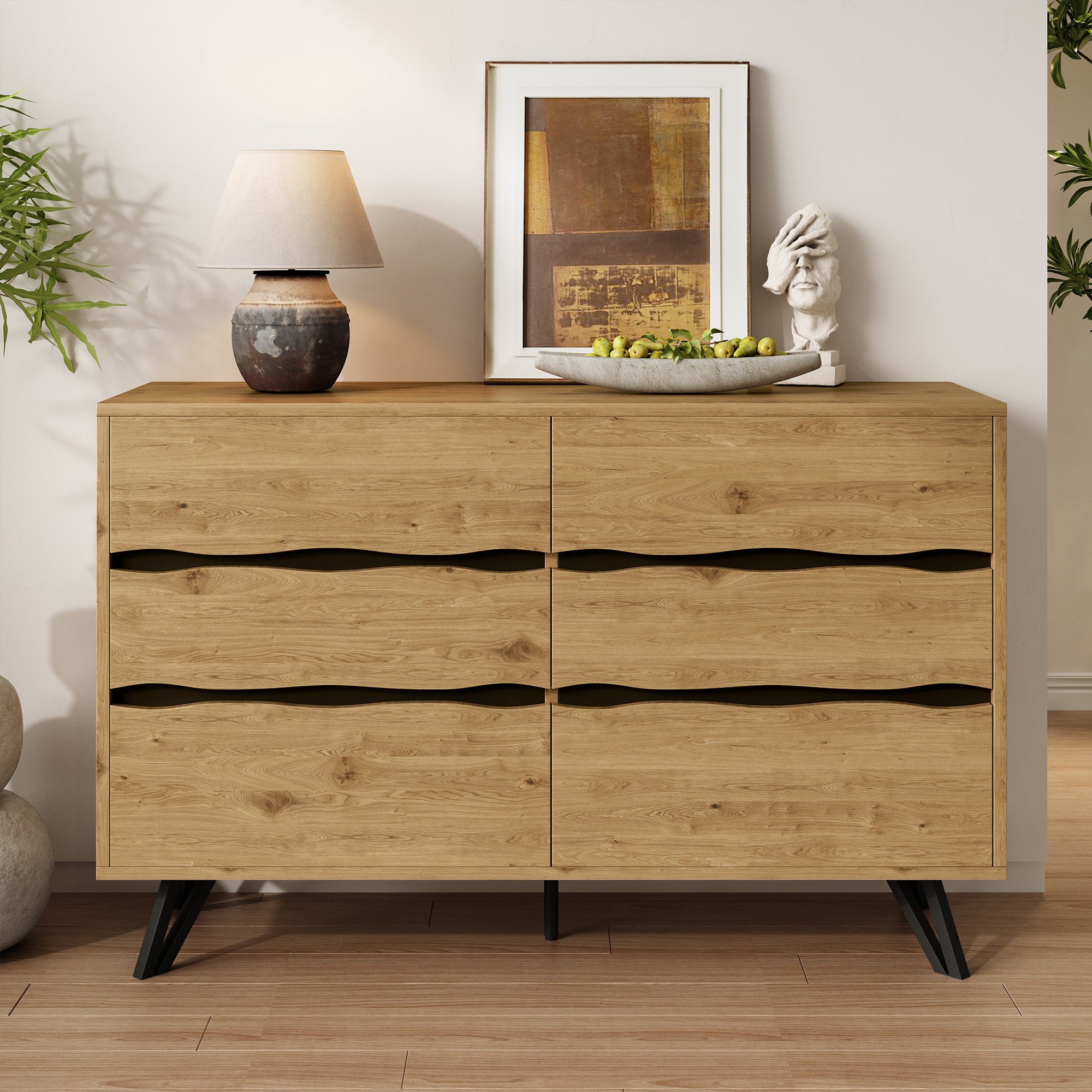 Modern sideboard cabinet with 6 drawers, wood look