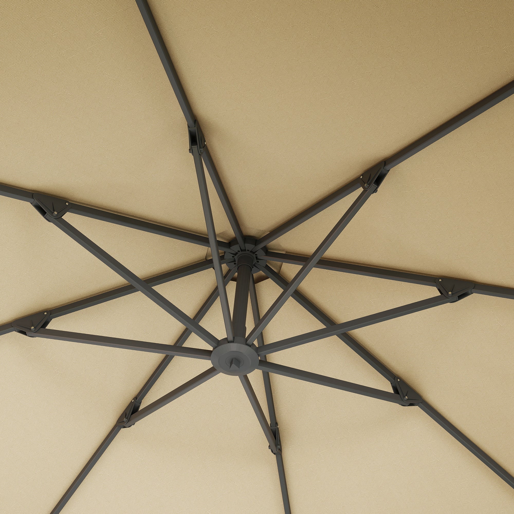 3m Cantilever Parasol, Round Overhanging Umbrella, Crank, 360° Rotation, Khaki