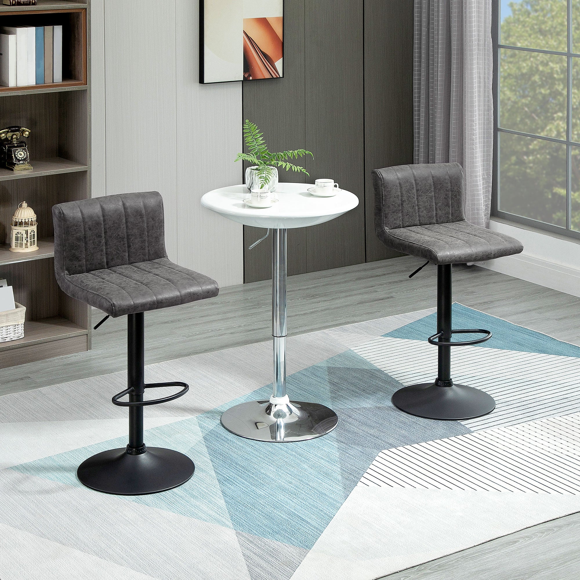 Adjustable Barstools Set of 2, Swivel Counter Bar Chairs with Footrest and Gas Lift, Grey PU Leather