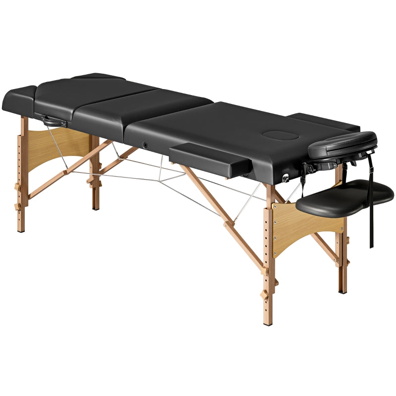 Foldable Massage Table, Beech Wood Legs - Black