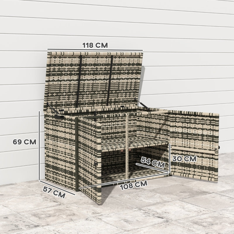 Rattan Storage Box, 350L 2-Level Weatherproof, Mixed Grey
