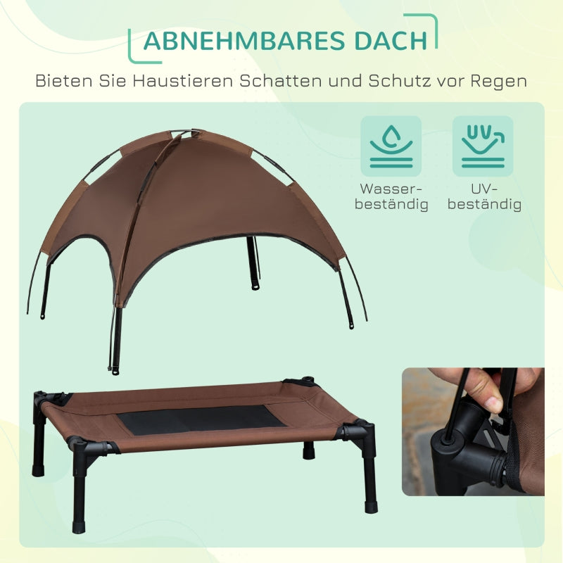 Outdoor Pet Bed with Canopy, Elevated, Taffeta Fabric, Coffee