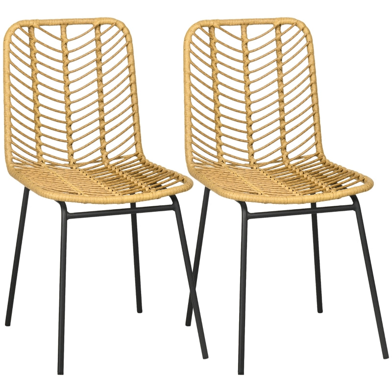 Dining Chair Set of 2 with Rattan Look, Steel, Yellow