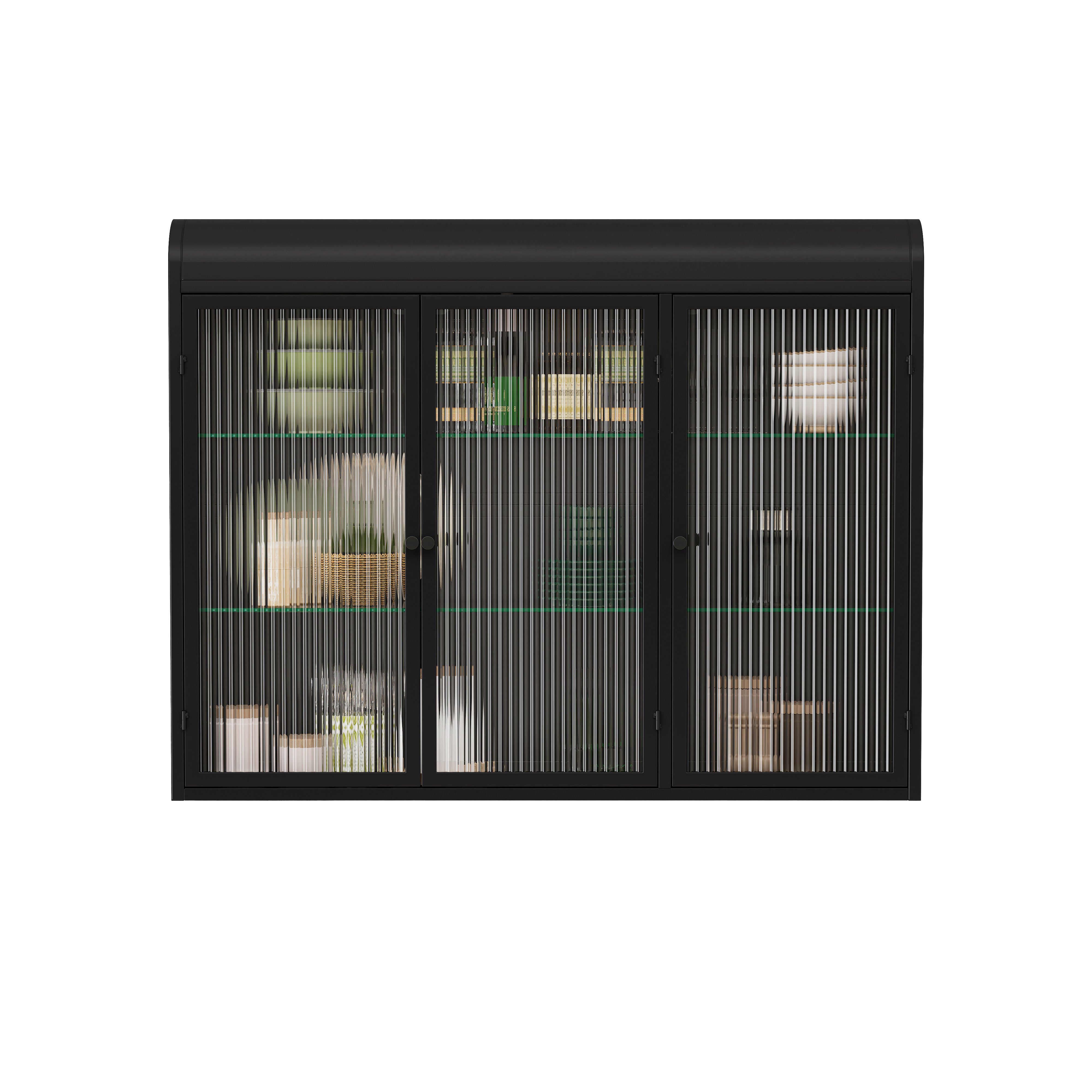 3 Door Arched Wall Mounted Glass Cabinets, Black