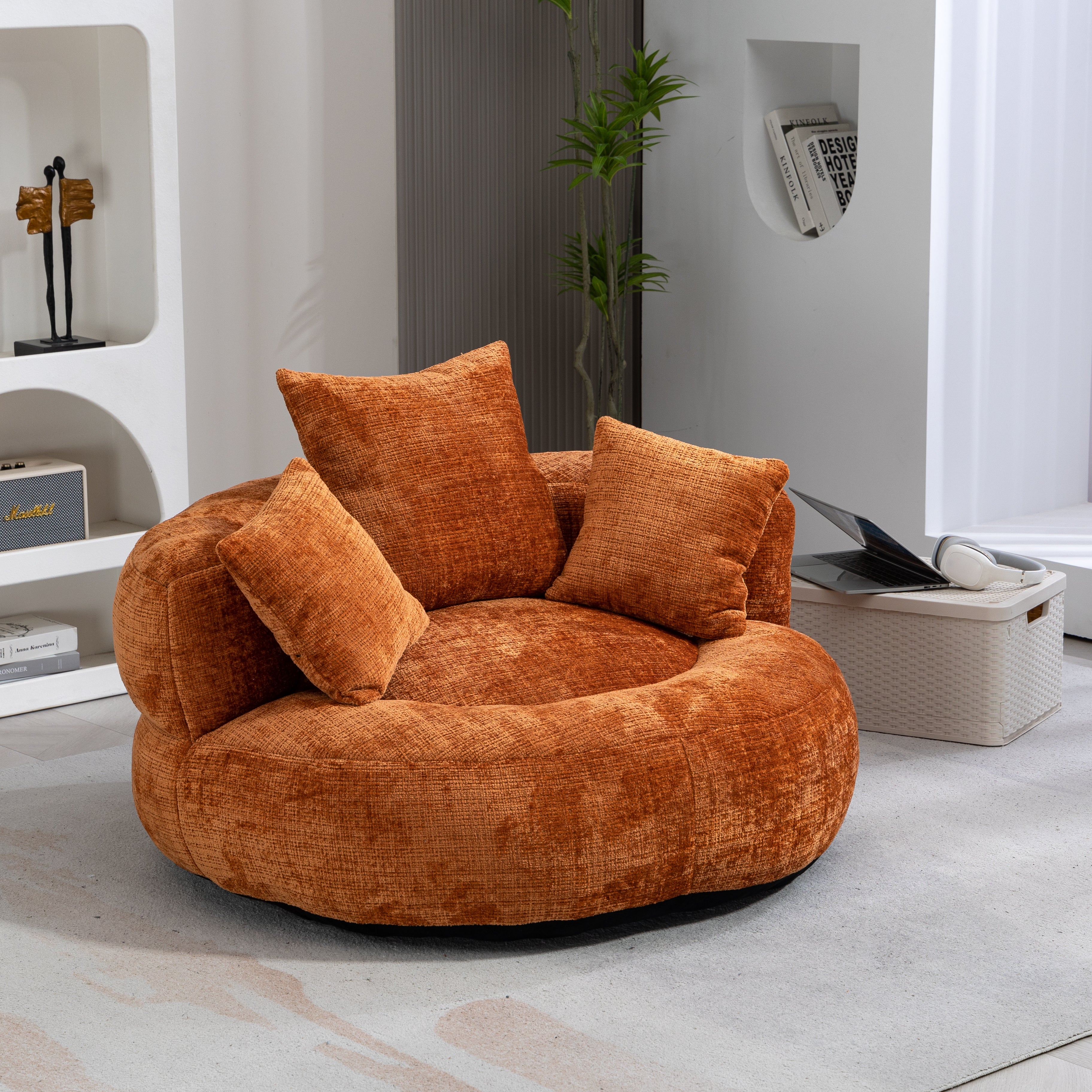 Lazy Sofa High Back Bean Bag Chair Couch, Durable Comfort Indoor/Outdoor, Orange Chenille
