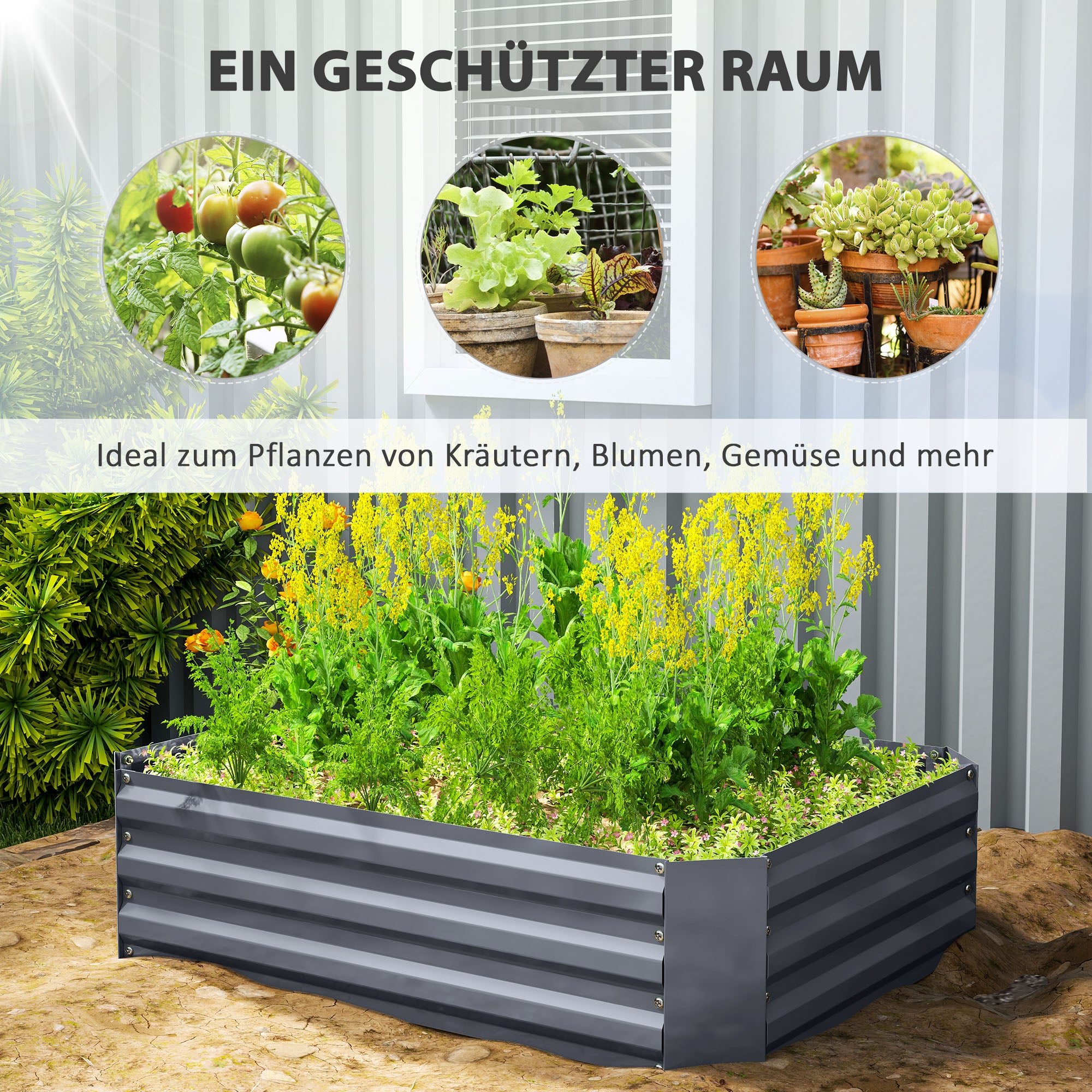 Raised Bed, Steel, 120x90x30cm, for Garden & Balcony, Steel