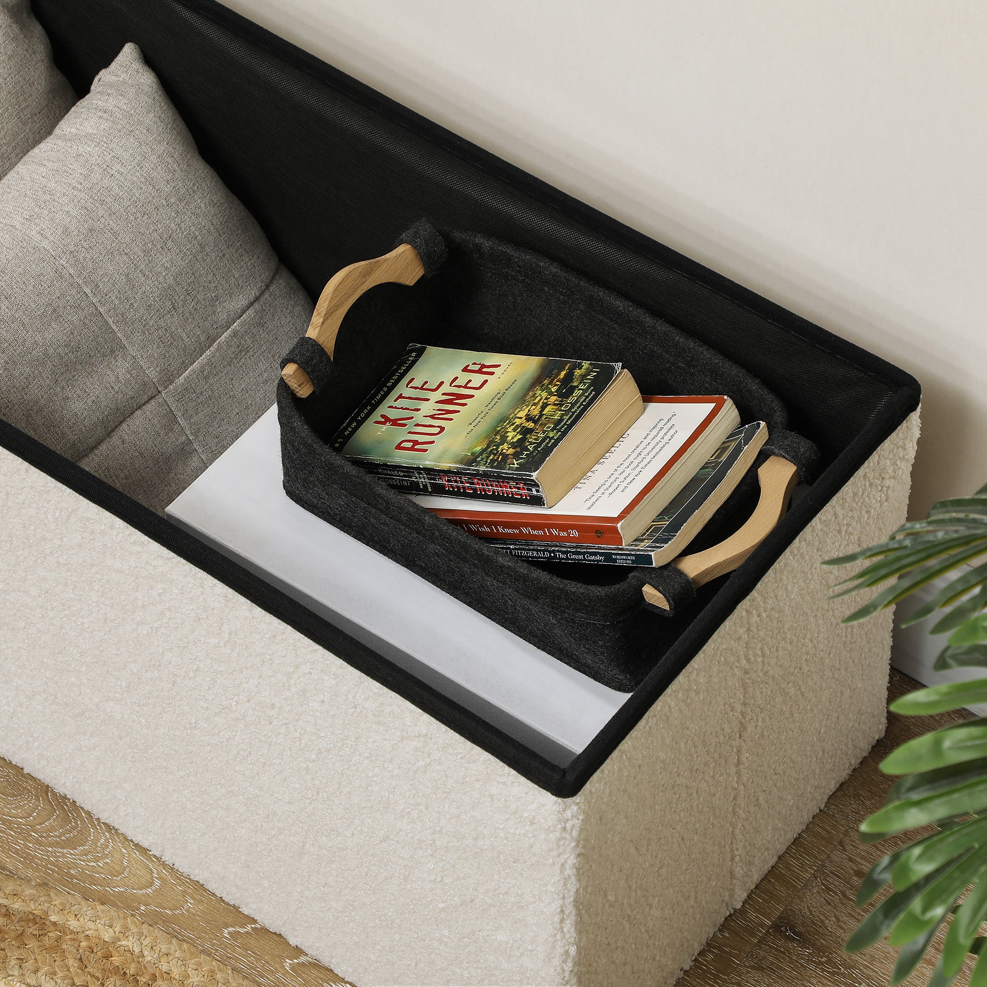 Bench with Storage, Foldable Upholstered Bed Chest, Velvet Cream White