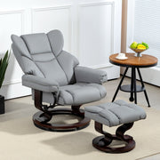 360° Swivel Recliner Chair with Footstool, Manual Recliner Armchair, PU Leather Light Grey