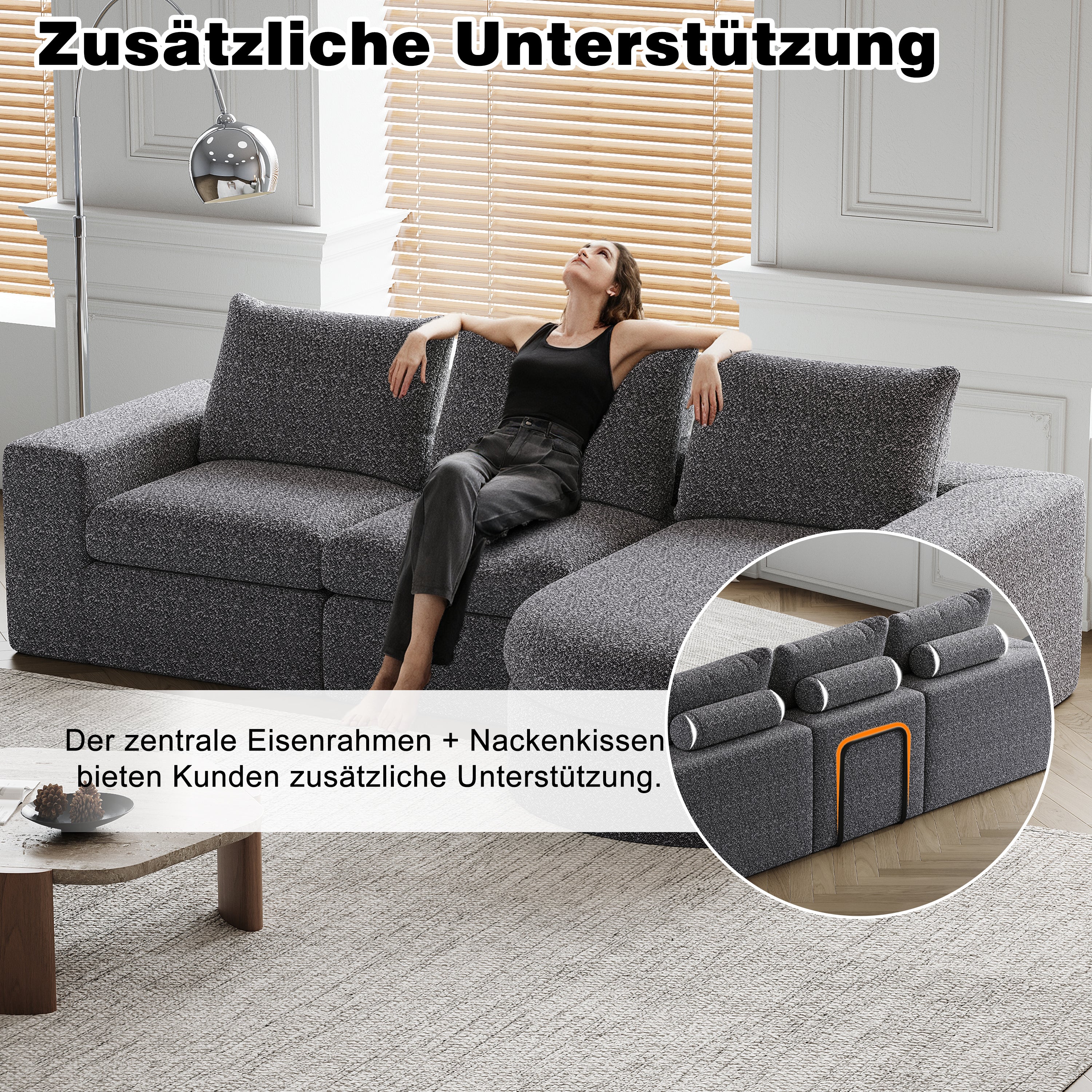 Chenille Sofa, Curved Modular L-Lounger, Two-Piece Set