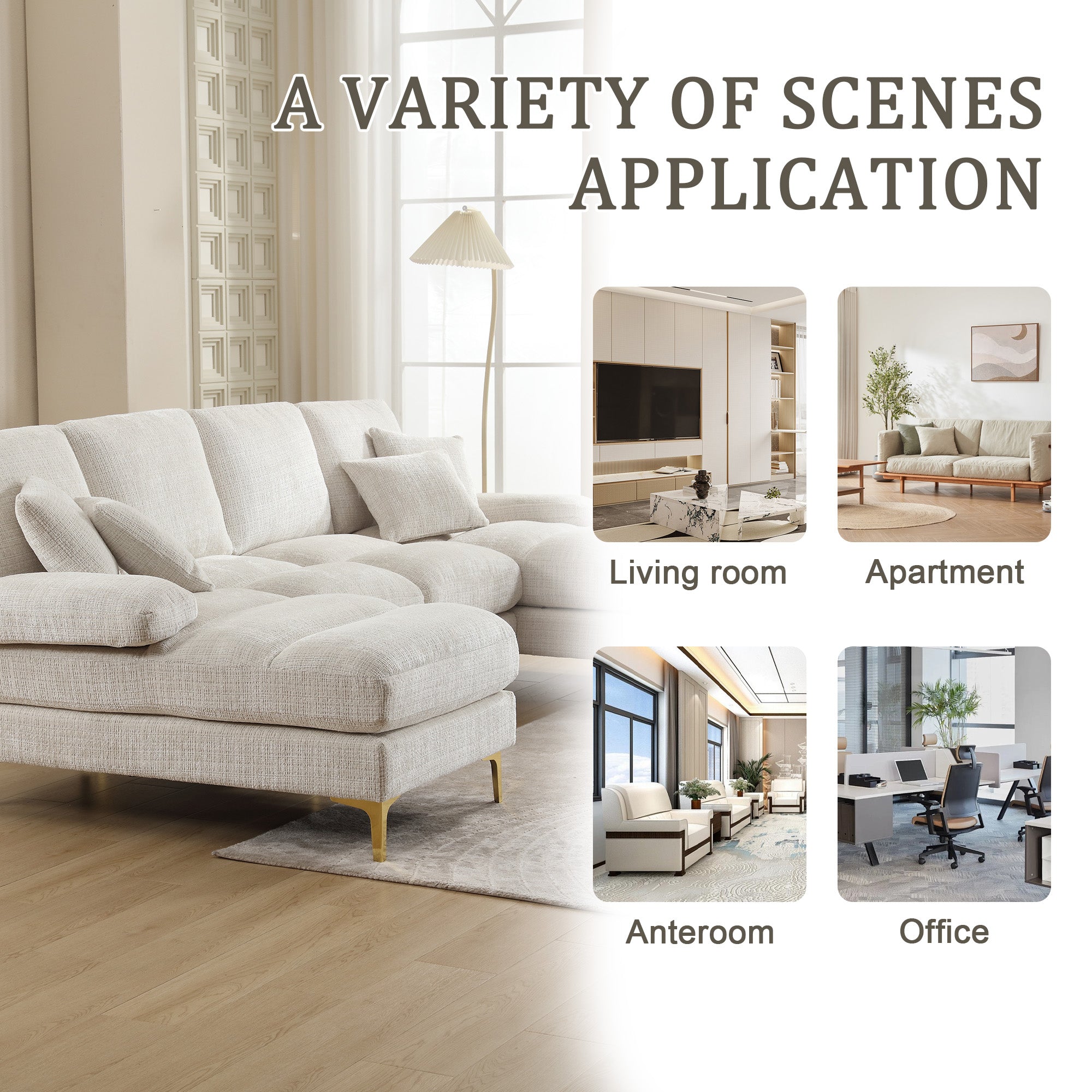 Sectional Couches for Living Room U-Shaped Modular Sofa with Double Chaise Chenille Fabric