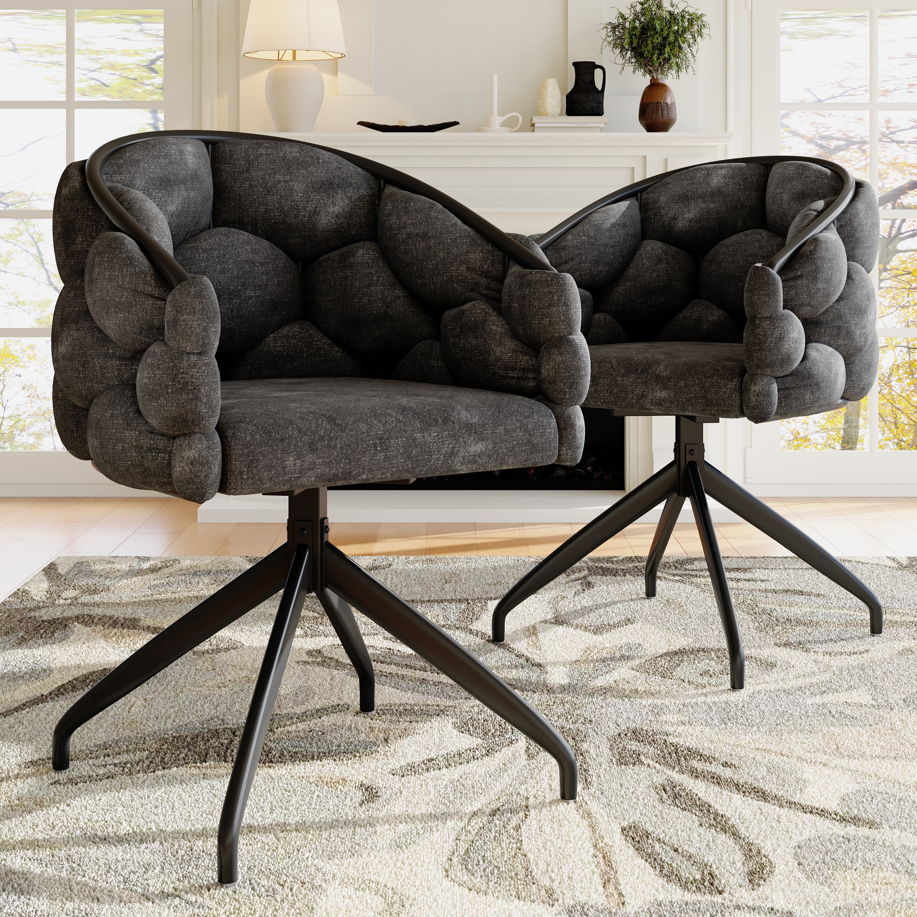 Luxury Velvet Chairs (2 pcs), 360° Swivel with Backrest, Gray