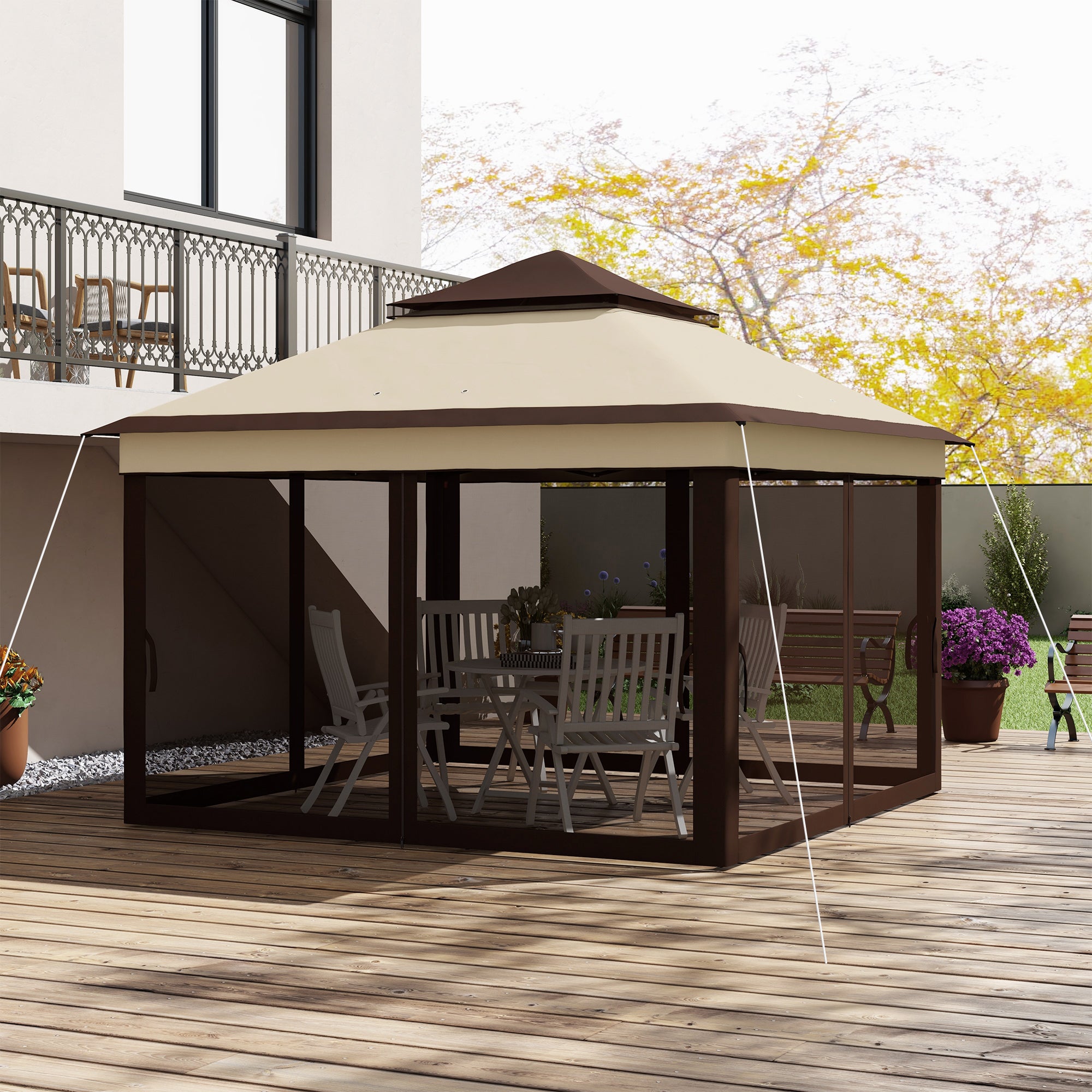 Pop Up Gazebo, 3 x 3m Height Adjustable Event Shelter with Netting and Carrying Bag, Beige