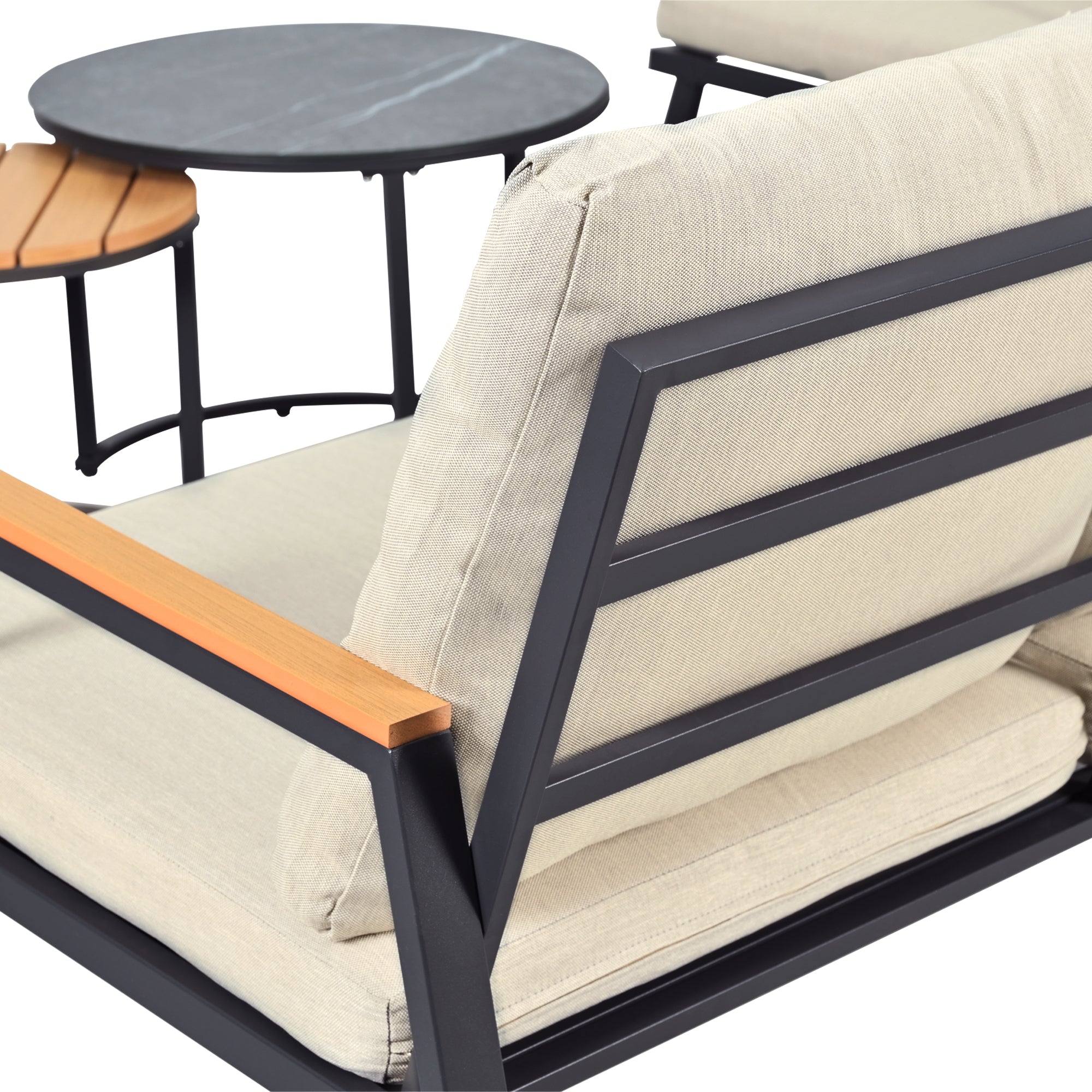 Garden Lounge Set with 3-Seater Sofa, 2 Armchairs and 2 Coffee Tables, Grey Wood and Steel