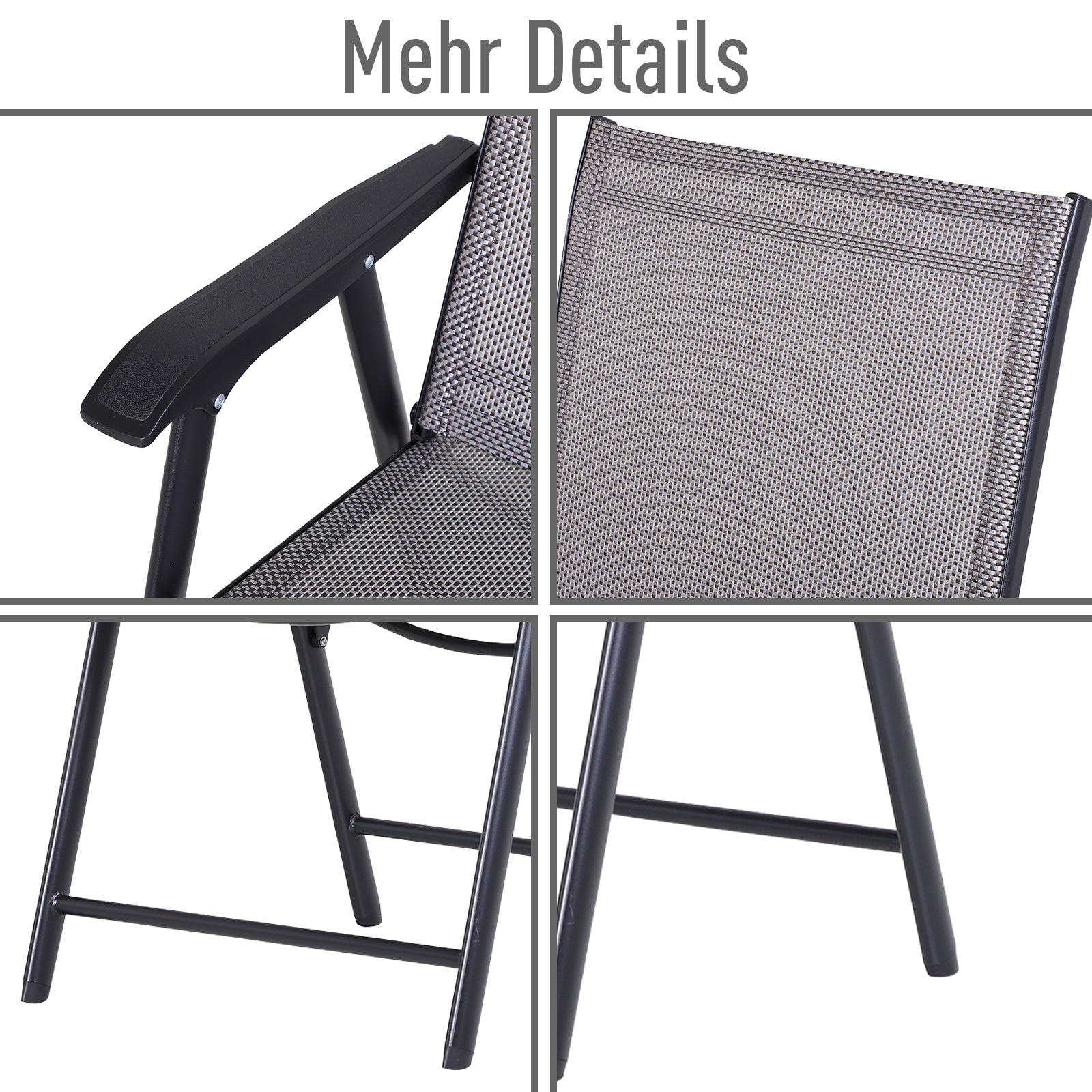 Camping Chairs, 2-Piece Folding Armrest Fishing, Metal Grey