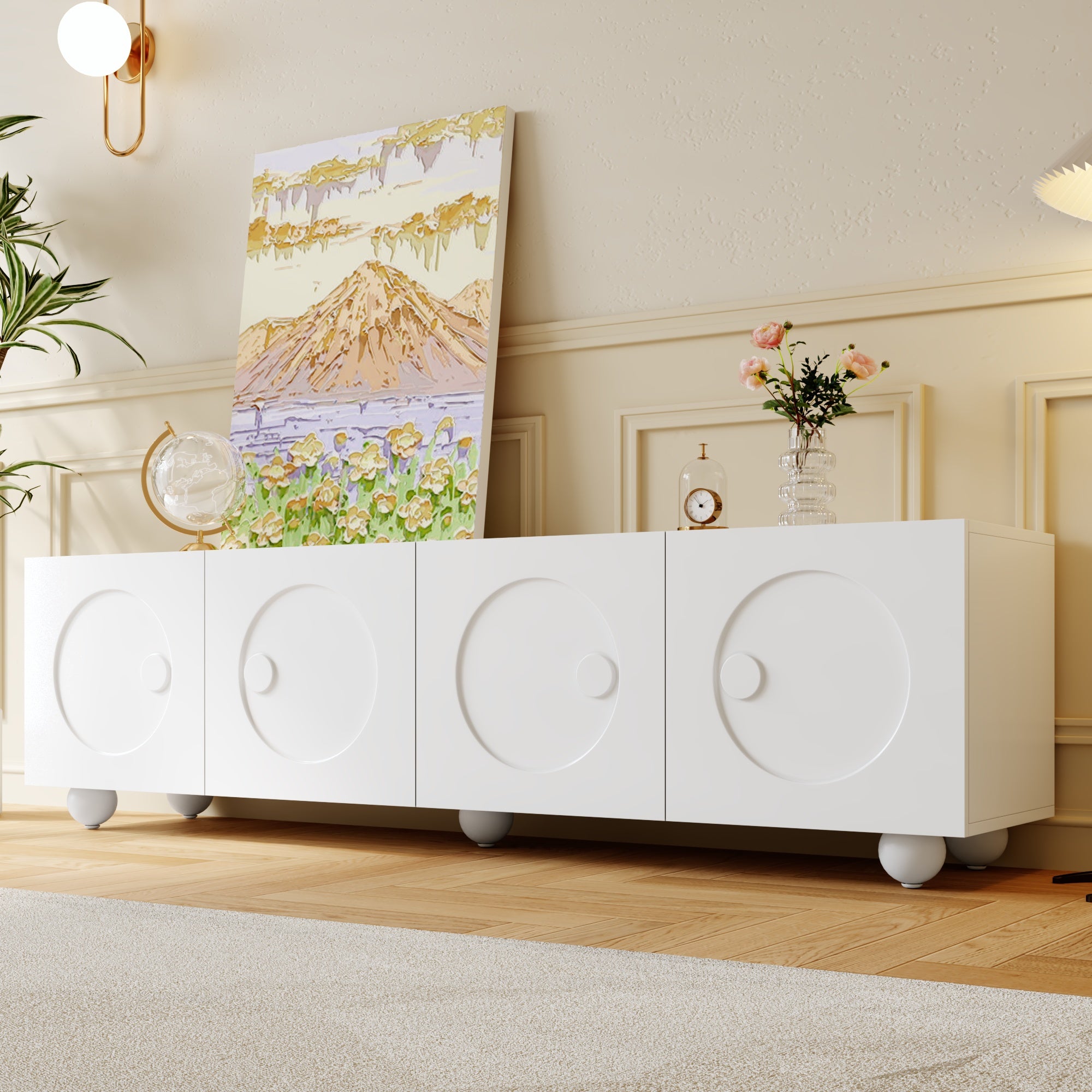 TV Cabinet Low Stand 180.5 x 38 x 50 cm, White