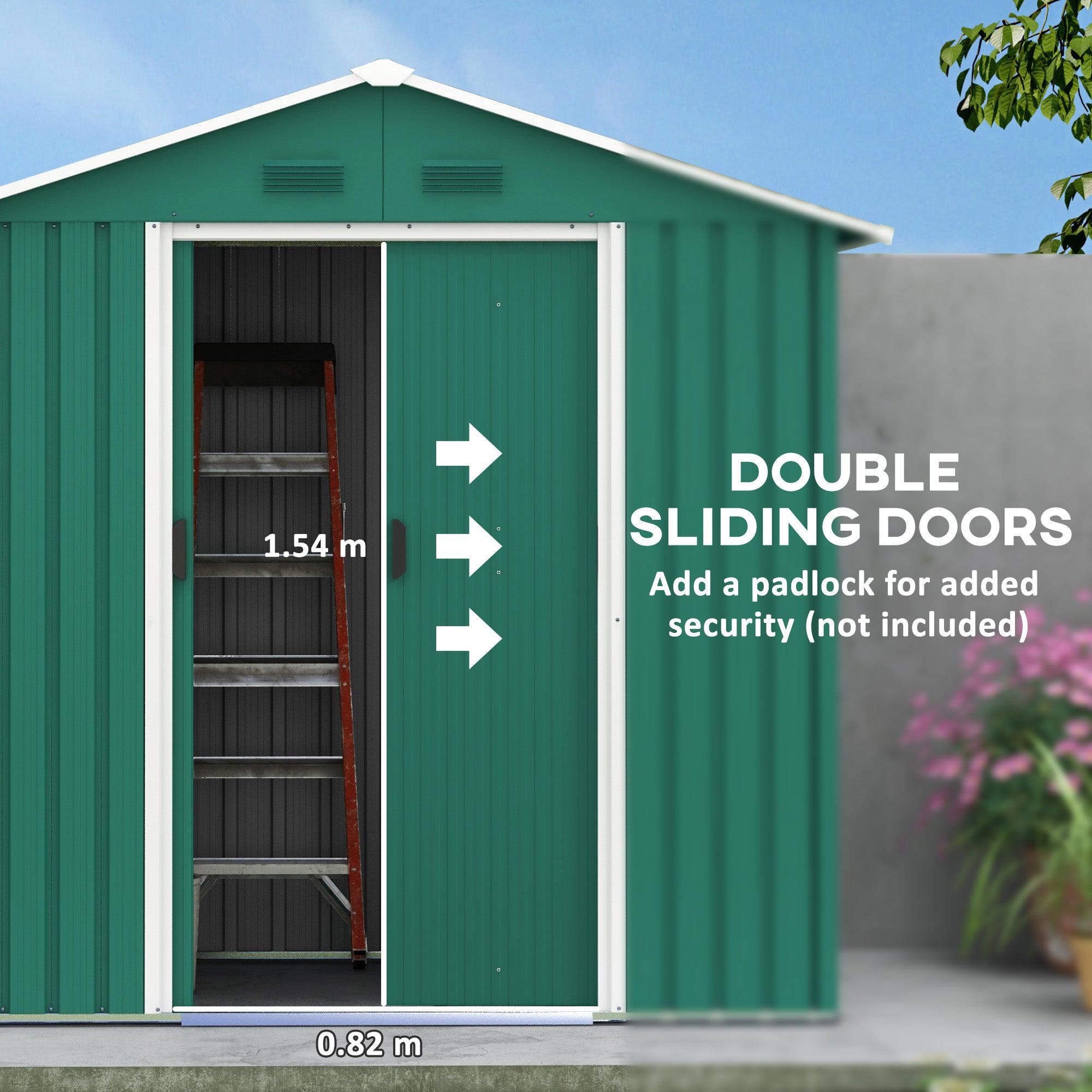 Garden Storage Shed 6.5ft x 3.5ft Double Doors 4 Vents Metal Green