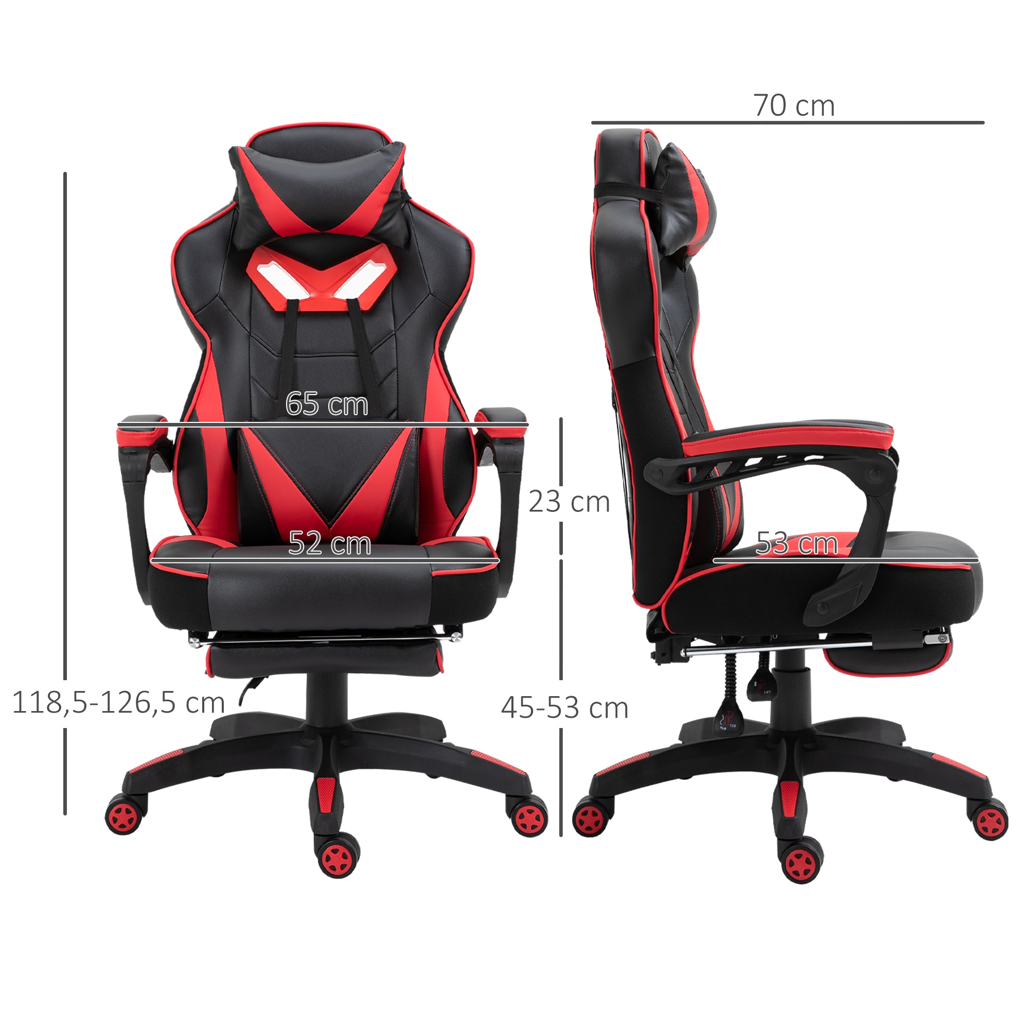 Computer Gaming Chair, Racing Desk Chair with Lumbar Support and Footrest, PU Leather, Red