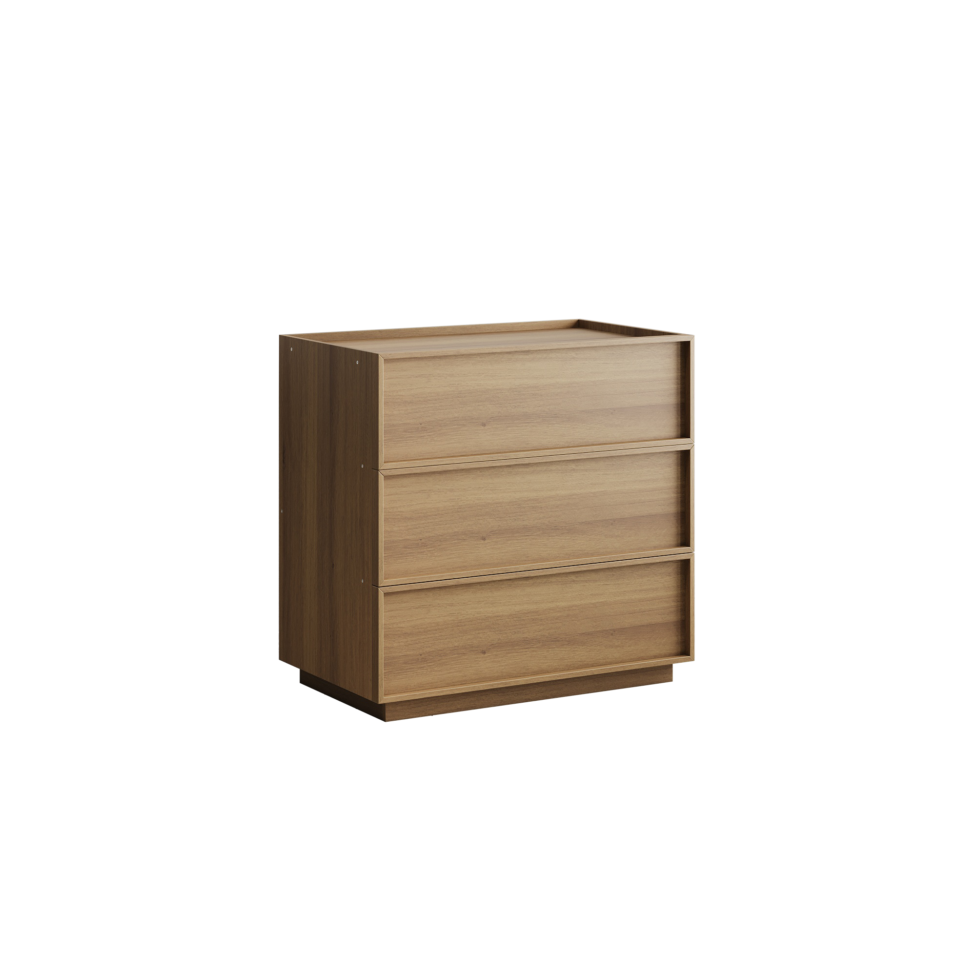 Chest of Drawers with 3 Storage Drawers and Metal Rails, Oak Wood Look