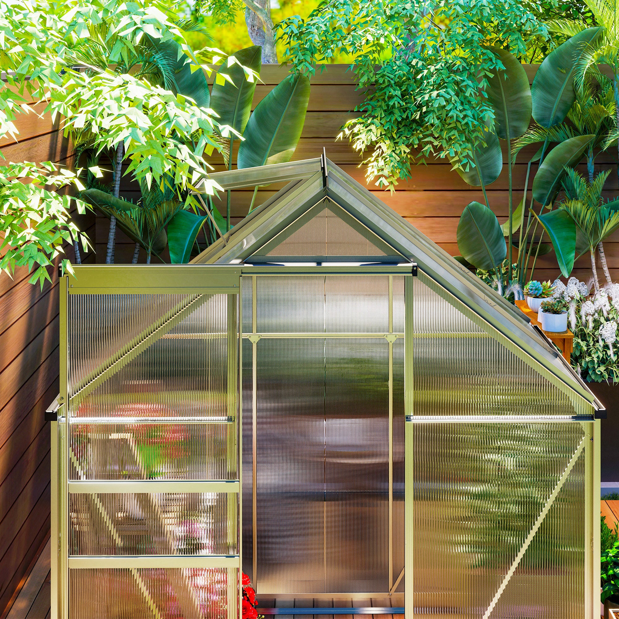 Walk-In Polycarbonate Greenhouse 192.5 x 131cm, Silver-Tone