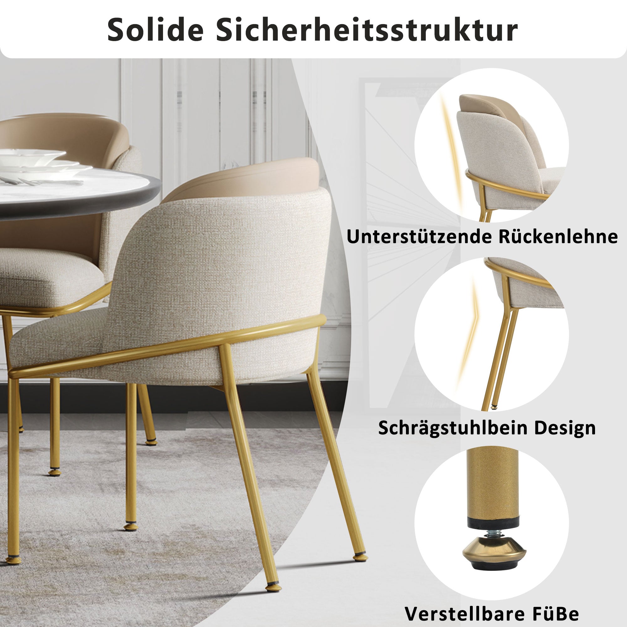 6 Modern Chairs, Angled Legs Adjustable Feet (Beige+Khaki)