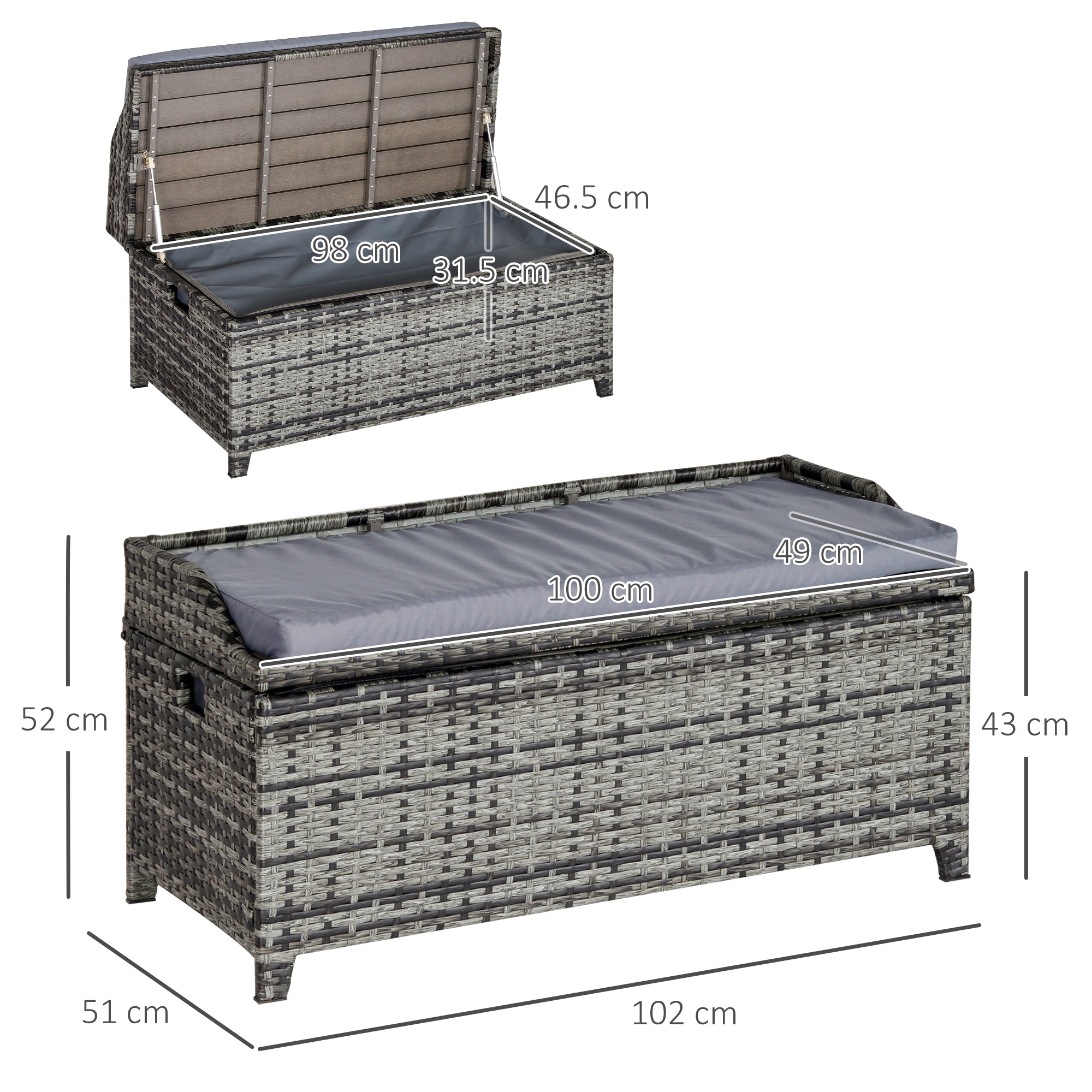 Rattan Garden Storage Box with Seat, 130L - Mixed Grey