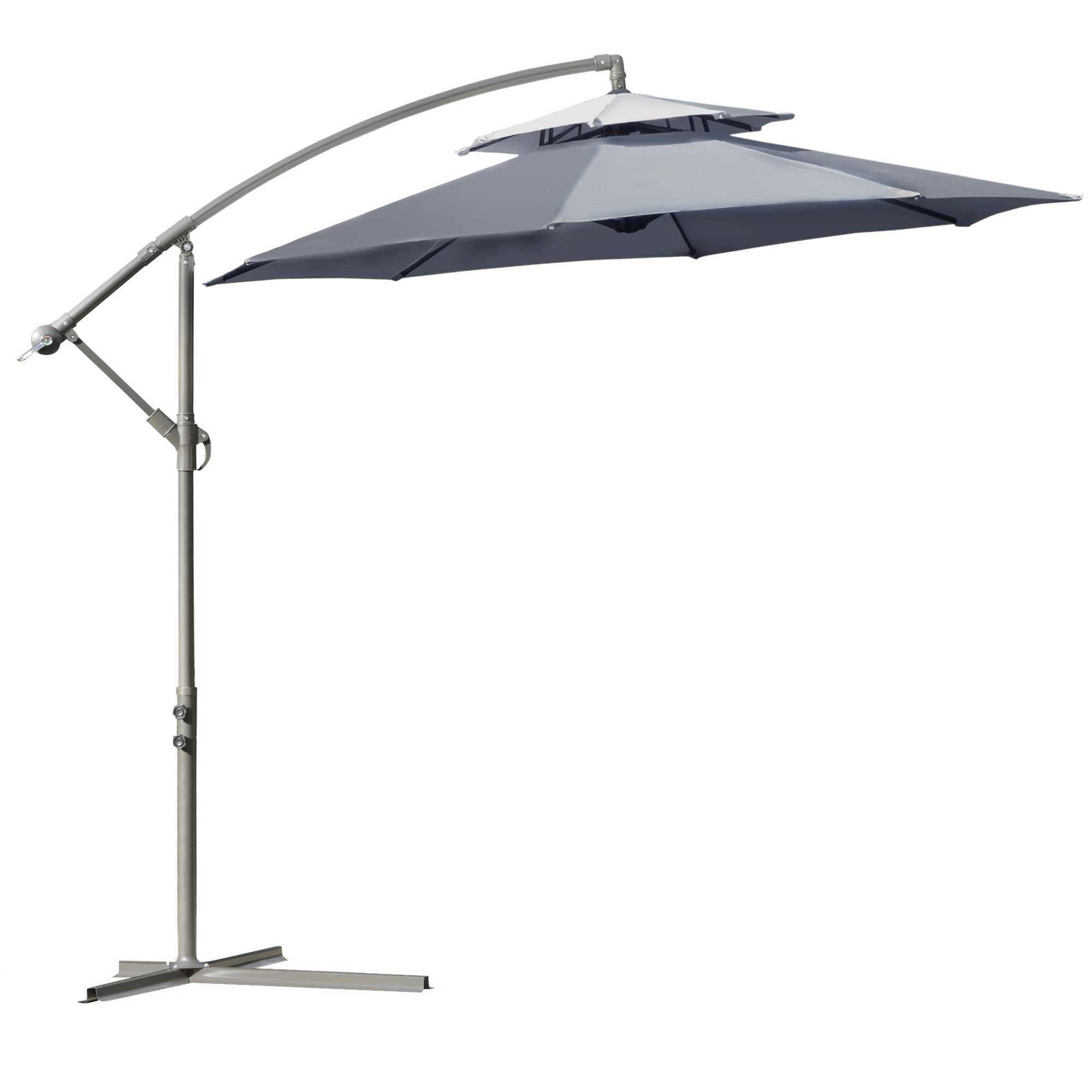 2.7m Garden Banana Parasol Cantilever Umbrella, Crank Handle Double Tier Canopy, Dark Grey