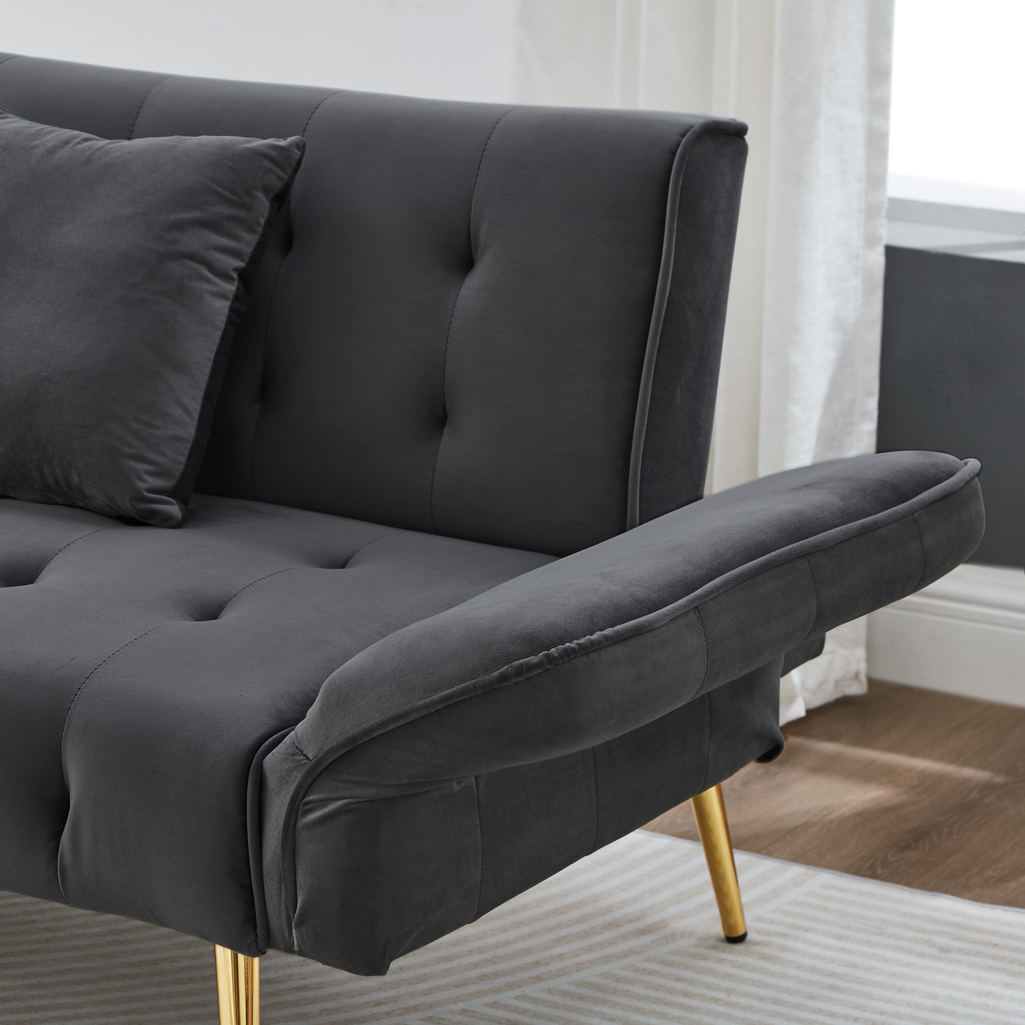 Sofa Bed, Two-Seater Multifunctional with Adjustable Backrest & Armrests, Velour