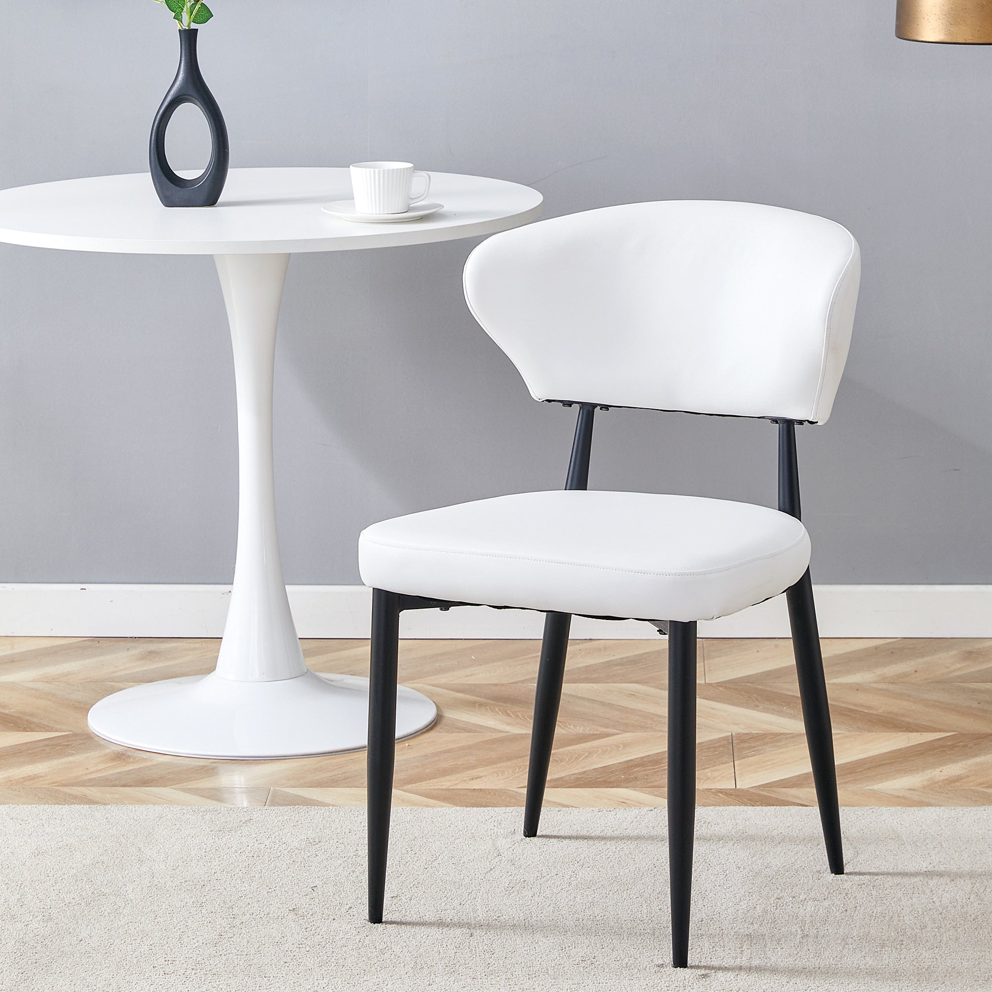 Dining Chair, Minimalist Ergonomic Curved Backrest, Set of 2, White