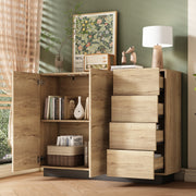 Chest of Drawers Sideboard Storage Cabinet 4 Drawers 2 Doors Black and Natural