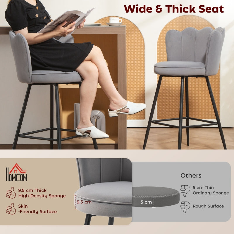 Lotus Bar Stools, Set of Two, Velvet-Feel Grey