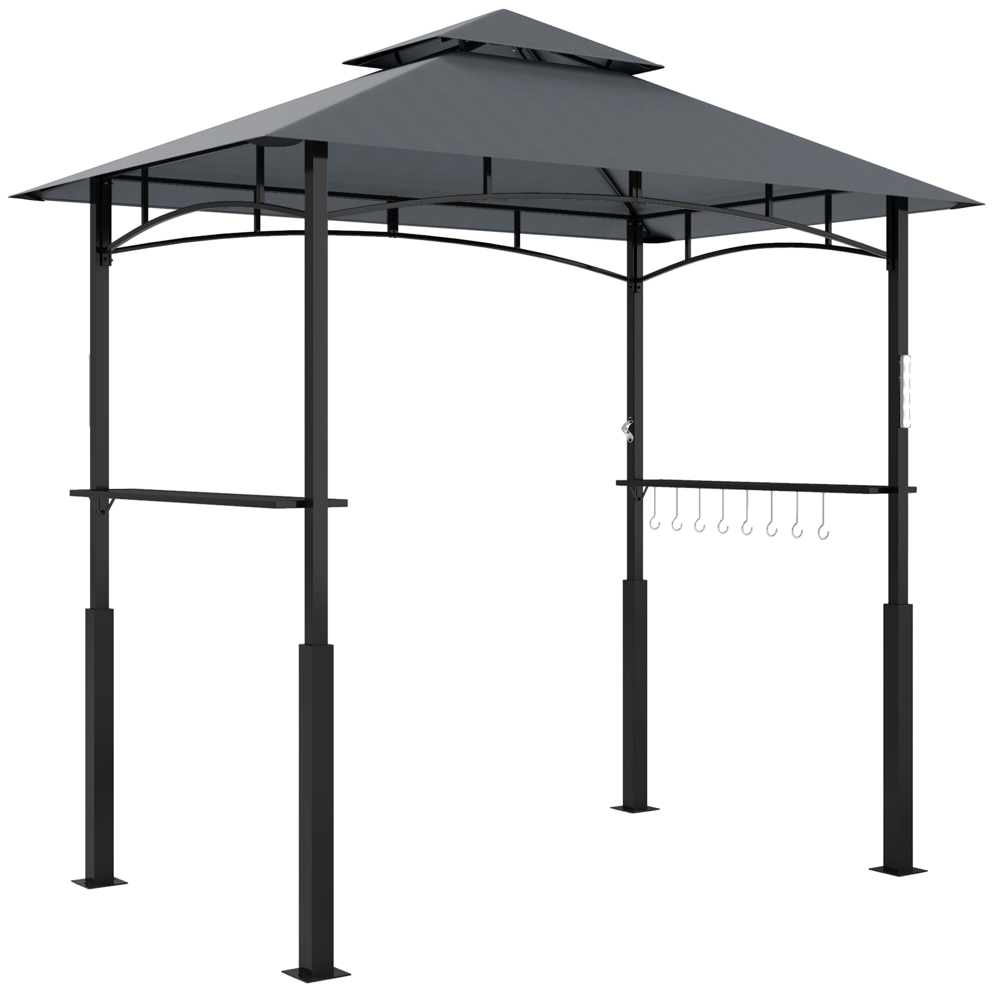 Grill Gazebo LED Lighting, Double Roof, Side Shelves, Waterproof Metal Grey