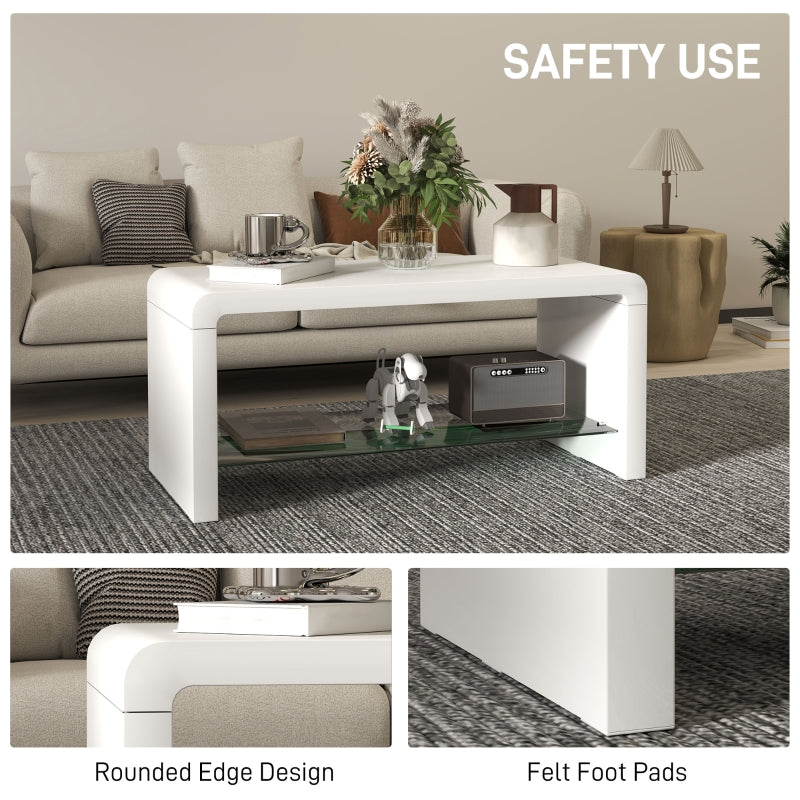 Curved Two-Tier Coffee Table, High Gloss White