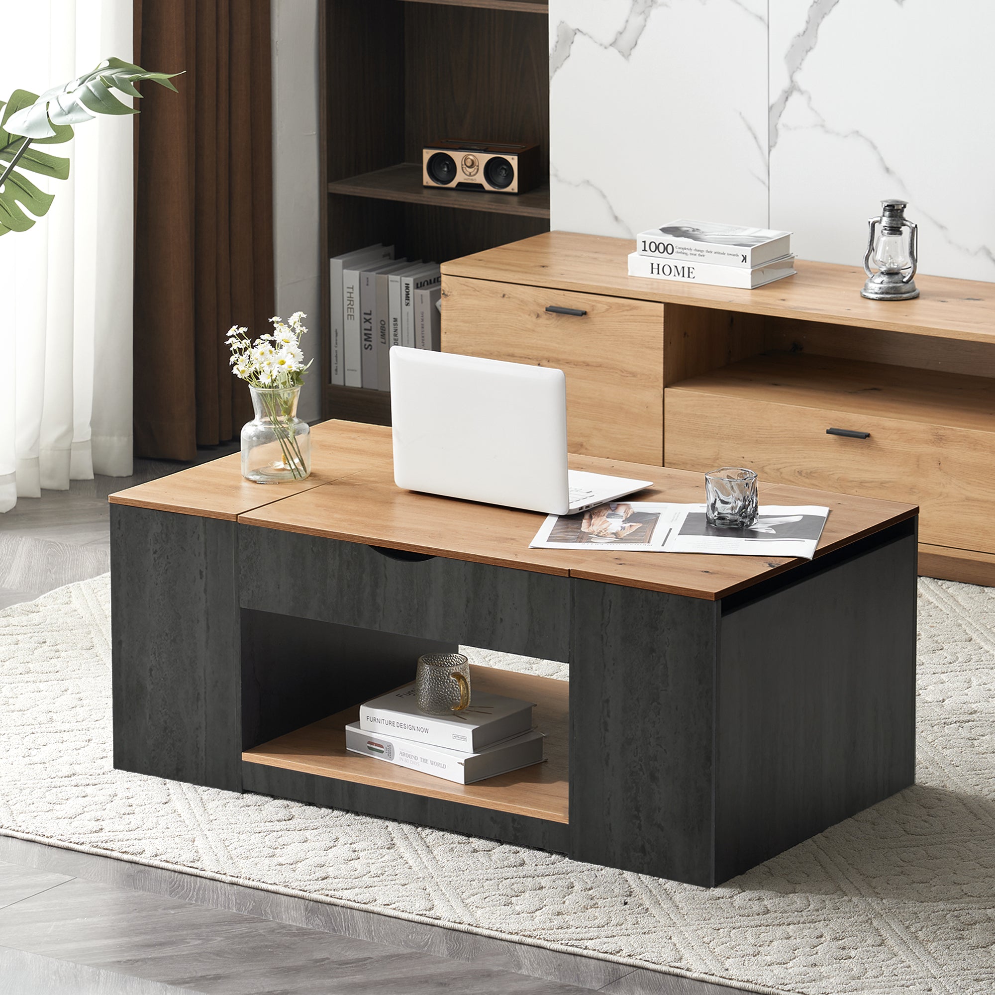 Coffee Table with Lift Function & Storage 109.5cm - Grey Frame
