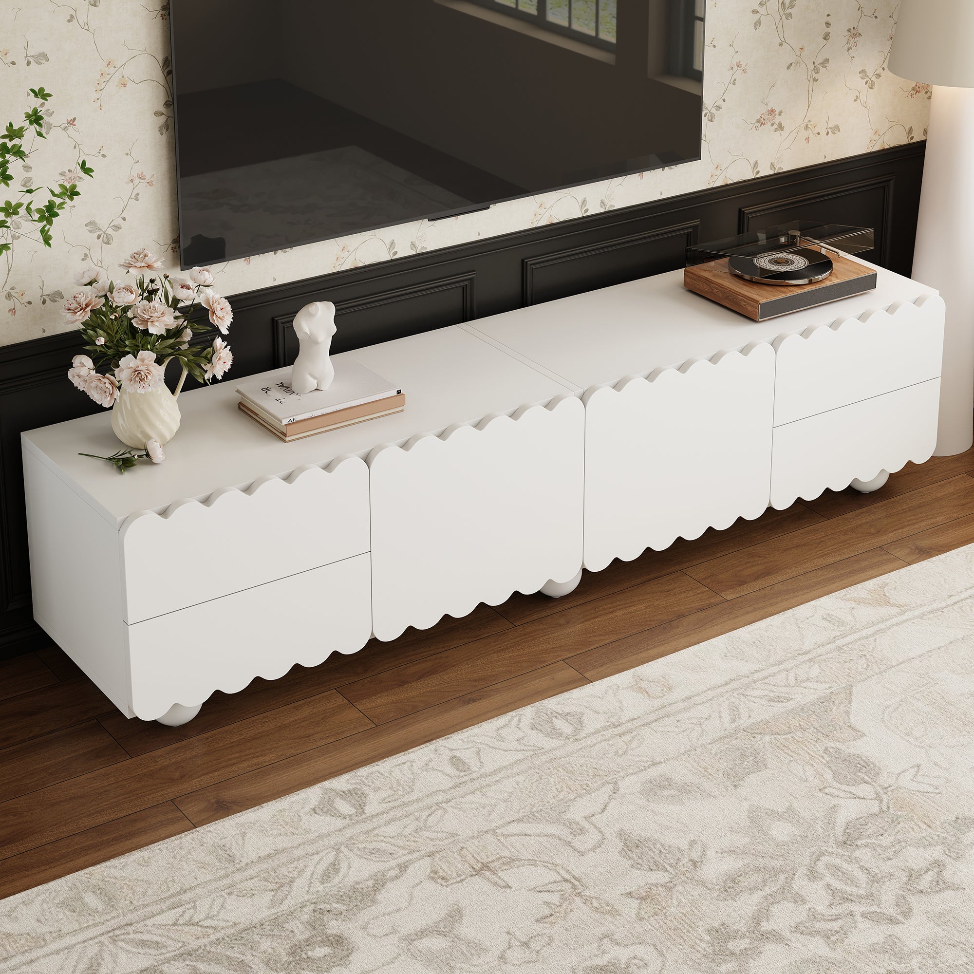 TV Cabinet, Modern Low Stand 175x38x37 cm, White