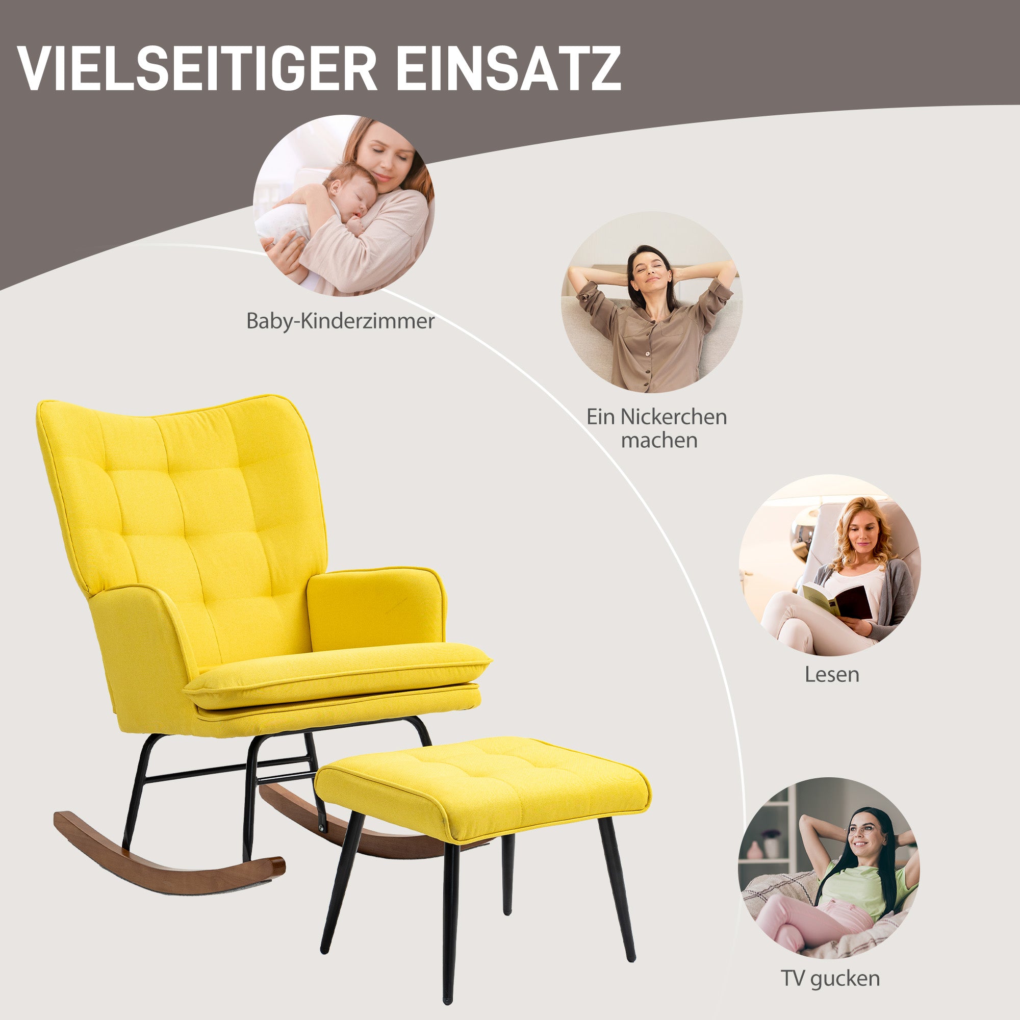 Rocking Chair with Footstool, Relaxing Armchair 130 kg Capacity, Linen Look Beige
