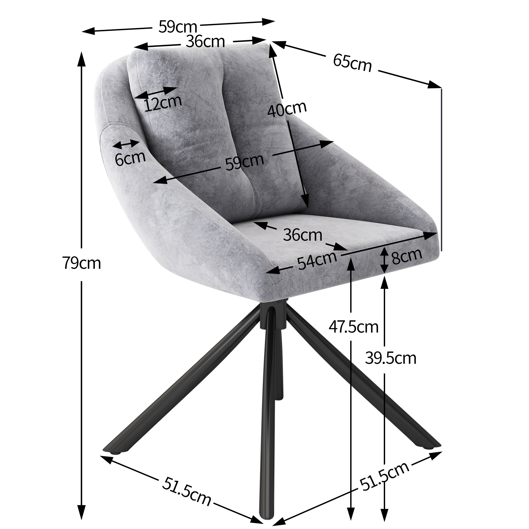 Swivel Dining Chair Set of 6 with Ergonomic Design, Grey Velvet