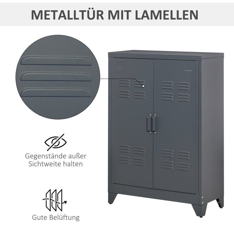Filing Cabinet with Louvre Doors, Metal with 2 Adjustable Shelves, Grey