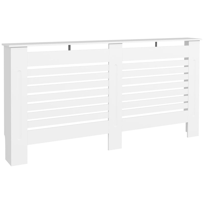 Radiator Cover Modern Cabinet Horizontal Slats 152L x 19W x 81H cm MDF White Painted
